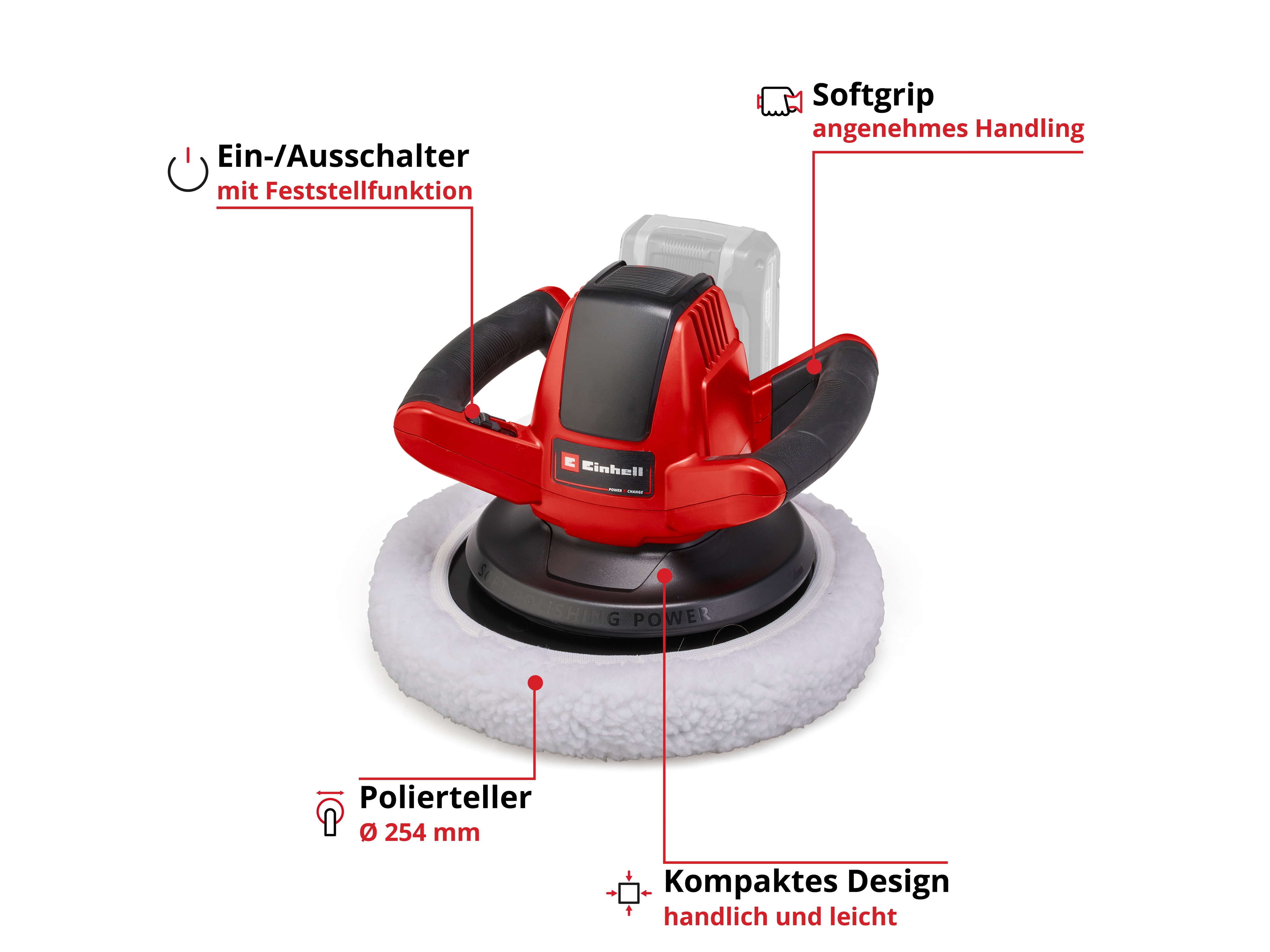 EINHELL Akku-Autopoliermaschine 2093301, CE-CB 18/254 Li Solo