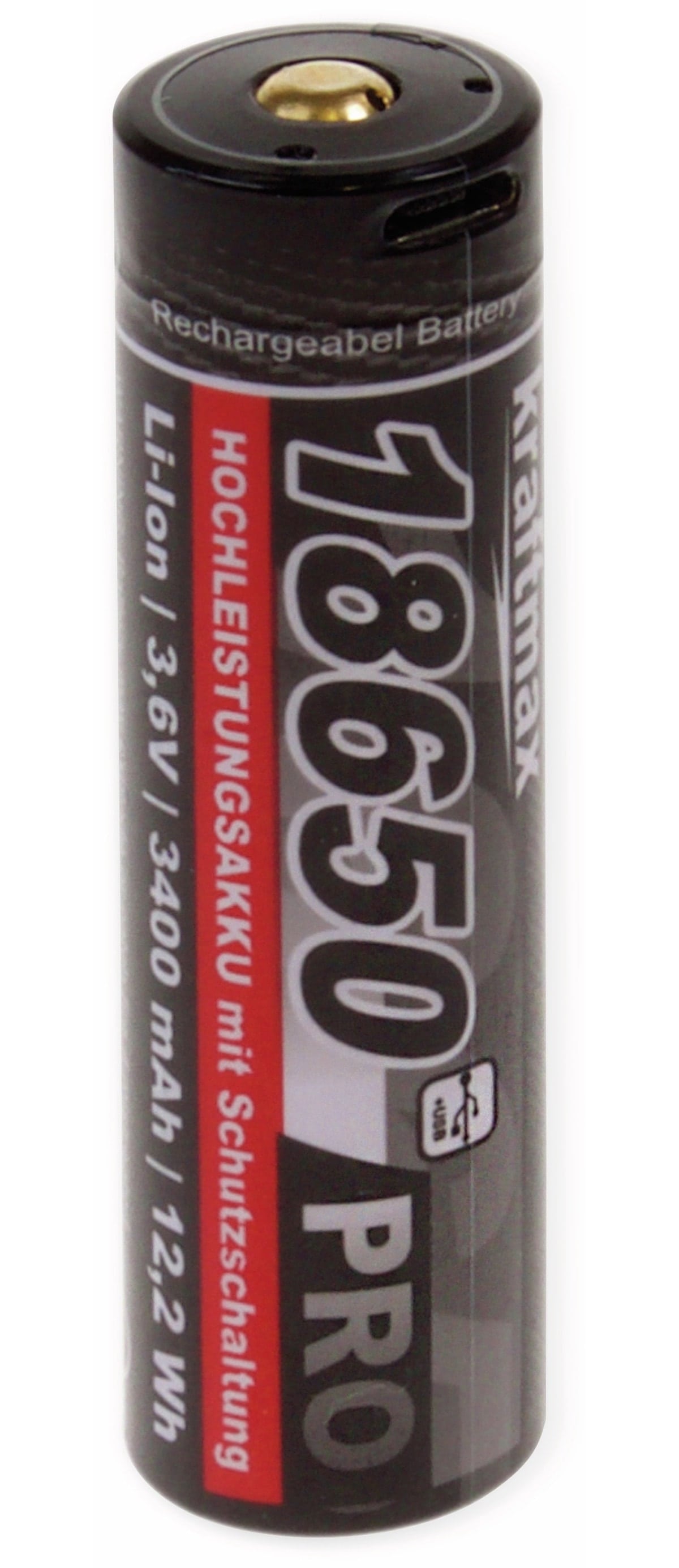 KRAFTMAX LiIon-Akku Pro USB-C 18650-3400, 3,6 V-, 3400 mAh KRAFTMAX LiIon-Akku Pro USB-C 18650-3400, 3,6 V-, 3400 mAh