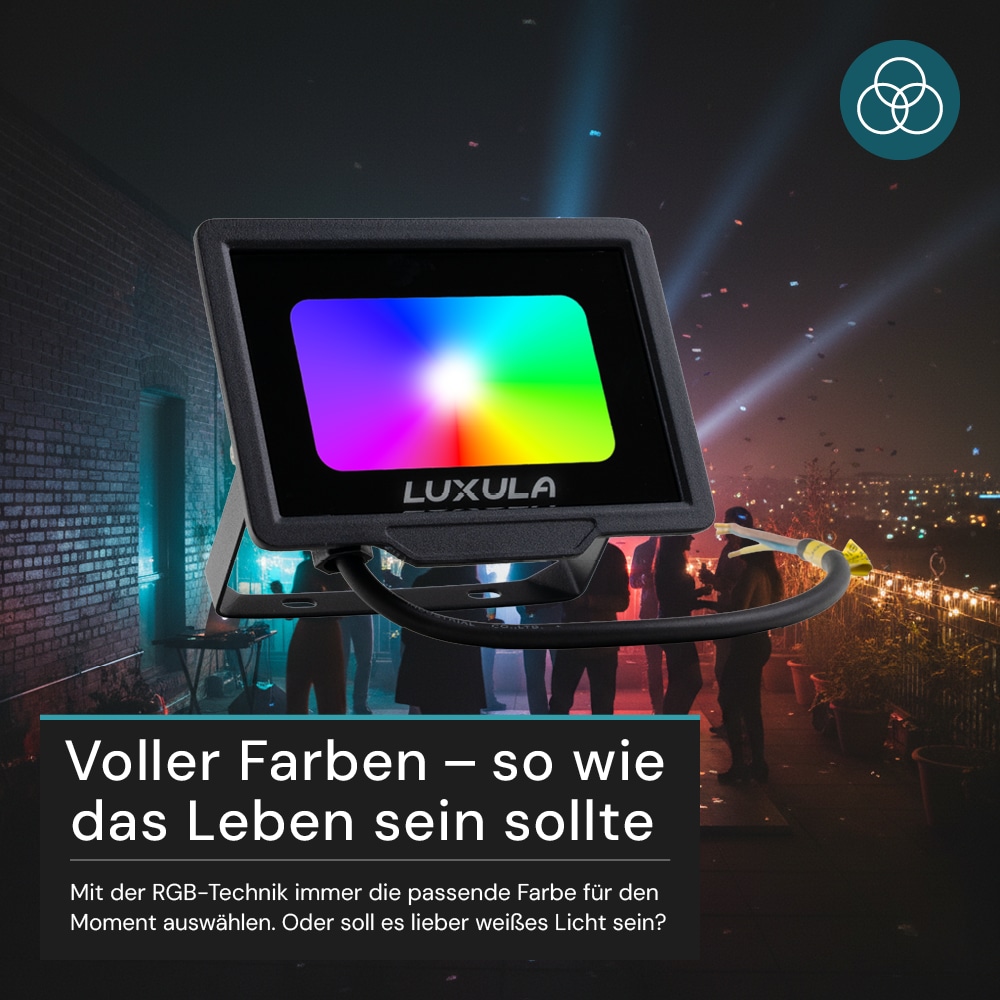 LUXULA RGB LED-Fluter LX400181, 20W, IP65, schwarz, mit Fernbedienung LUXULA RGB LED-Fluter LX400181, 20W, IP65, schwarz, mit Fernbedienung