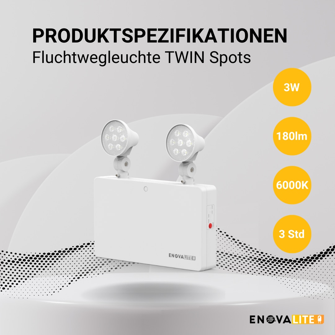 ENOVALITE LED-Fluchtwegleuchte, 3 W, Twin-Spot, Wandmontage