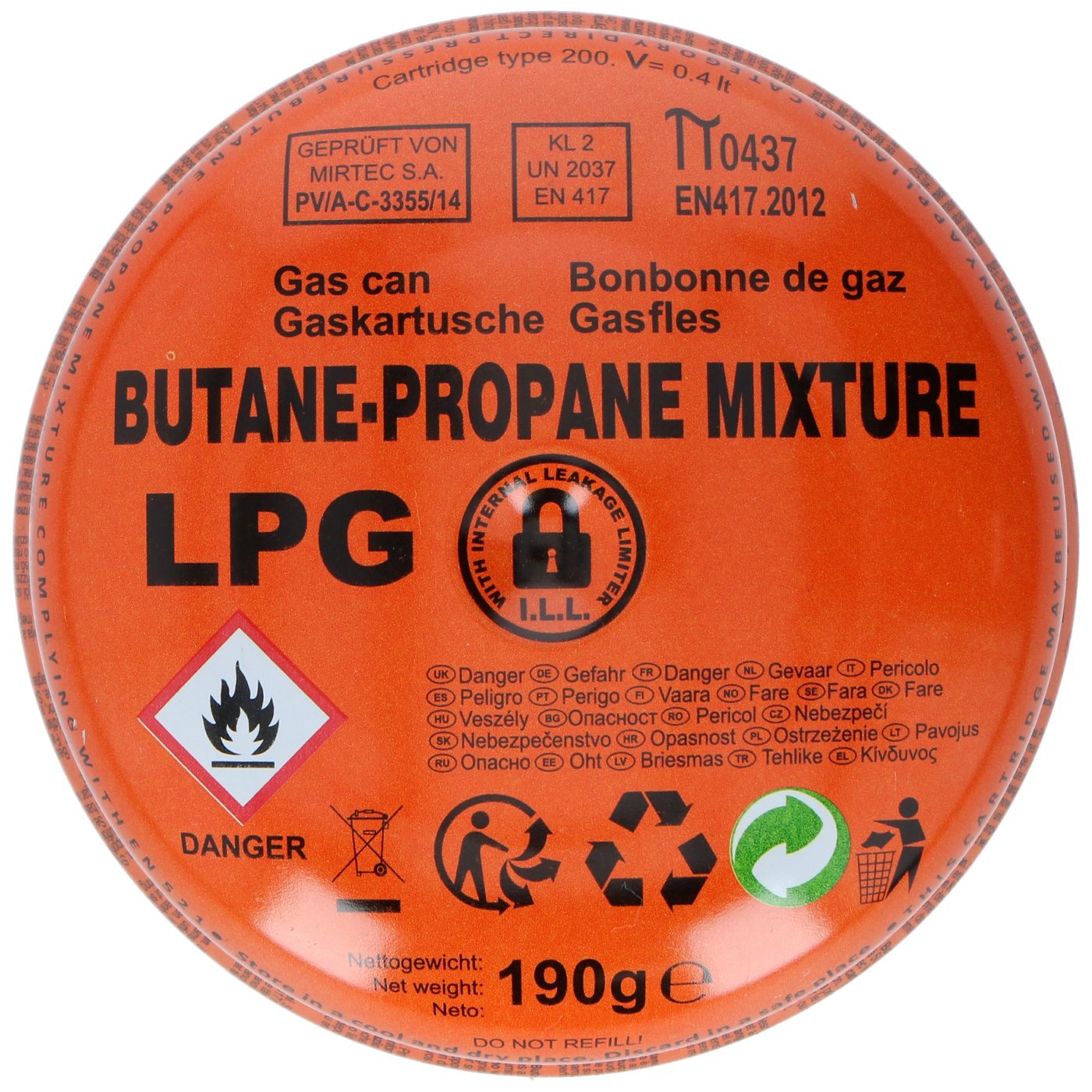 Gaskartusche, Butan/Propan, 190g Gaskartusche, Butan/Propan, 190g