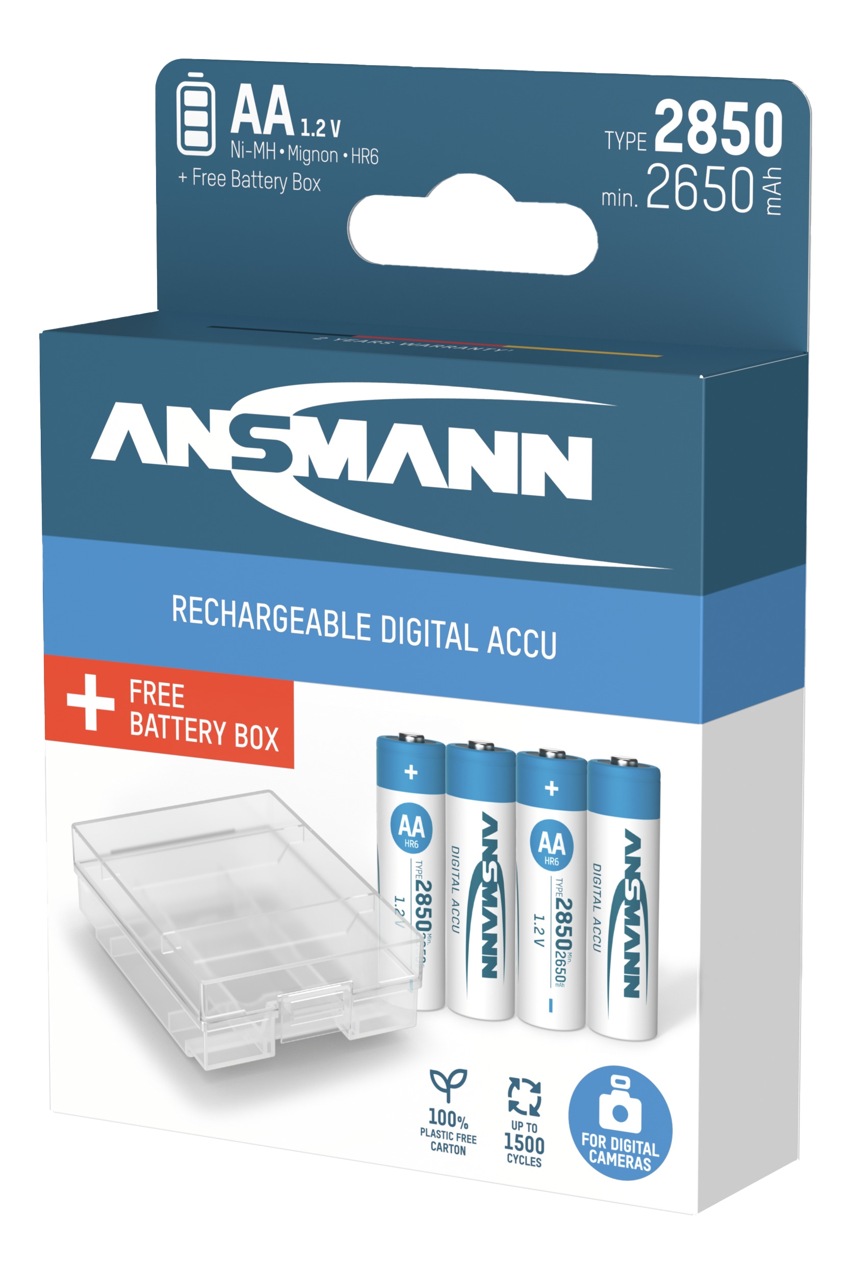 ANSMANN NiMH-Mignon-Akku 2850 mAh, 4 Stück, mit Batterienbox