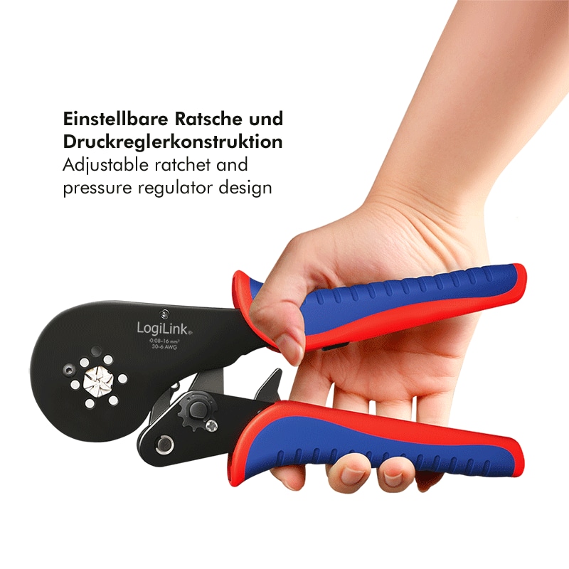 LOGILINK Selbsteinstellende Crimpzange, WZ0083, für Aderendhülsen 0,08-16 mm²