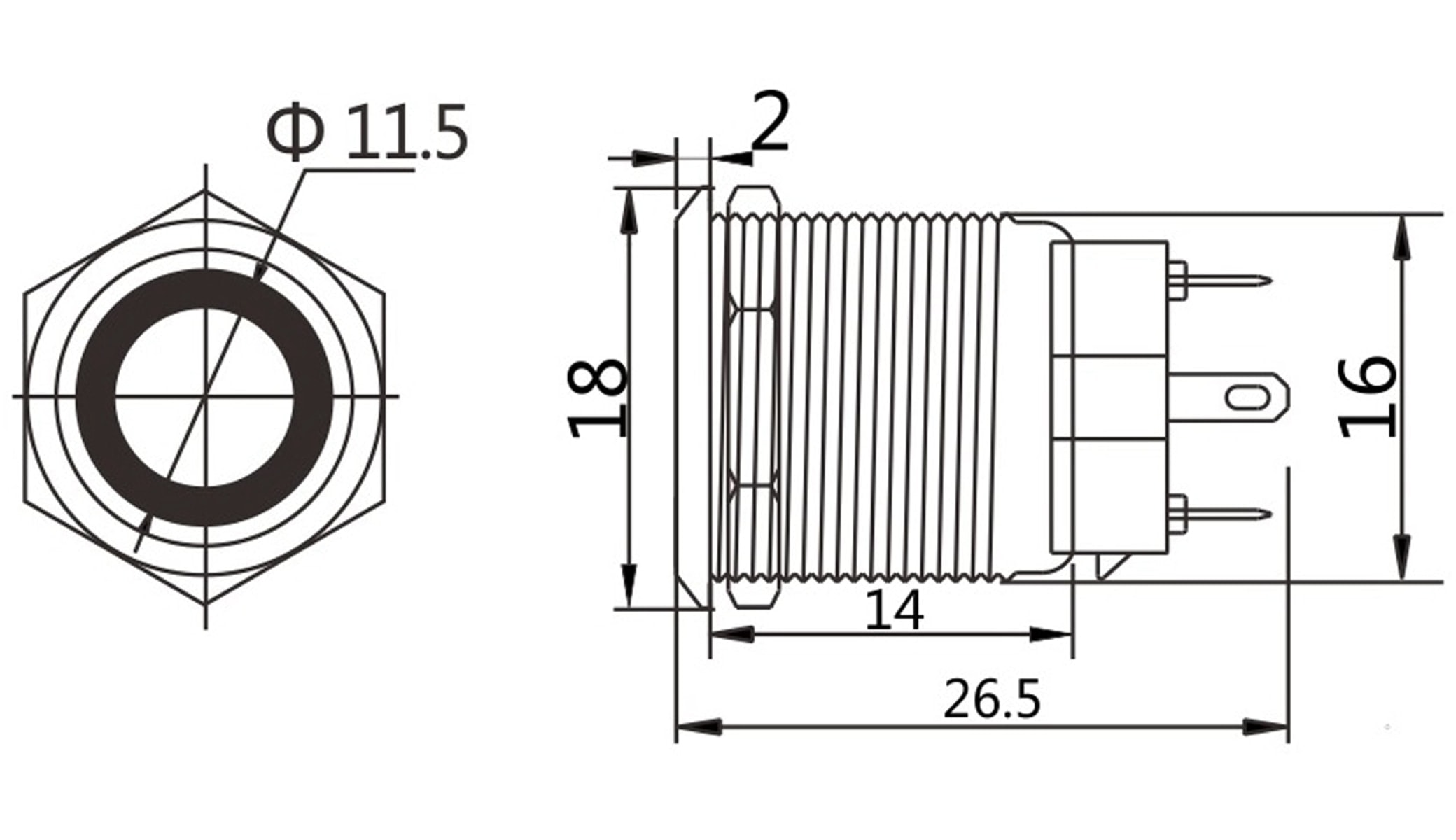 LED-Drucktaster, Ringbeleuchtung rot 12 V, Ø16 mm, 5 A/48 V LED-Drucktaster, Ringbeleuchtung rot 12 V, Ø16 mm, 5 A/48 V