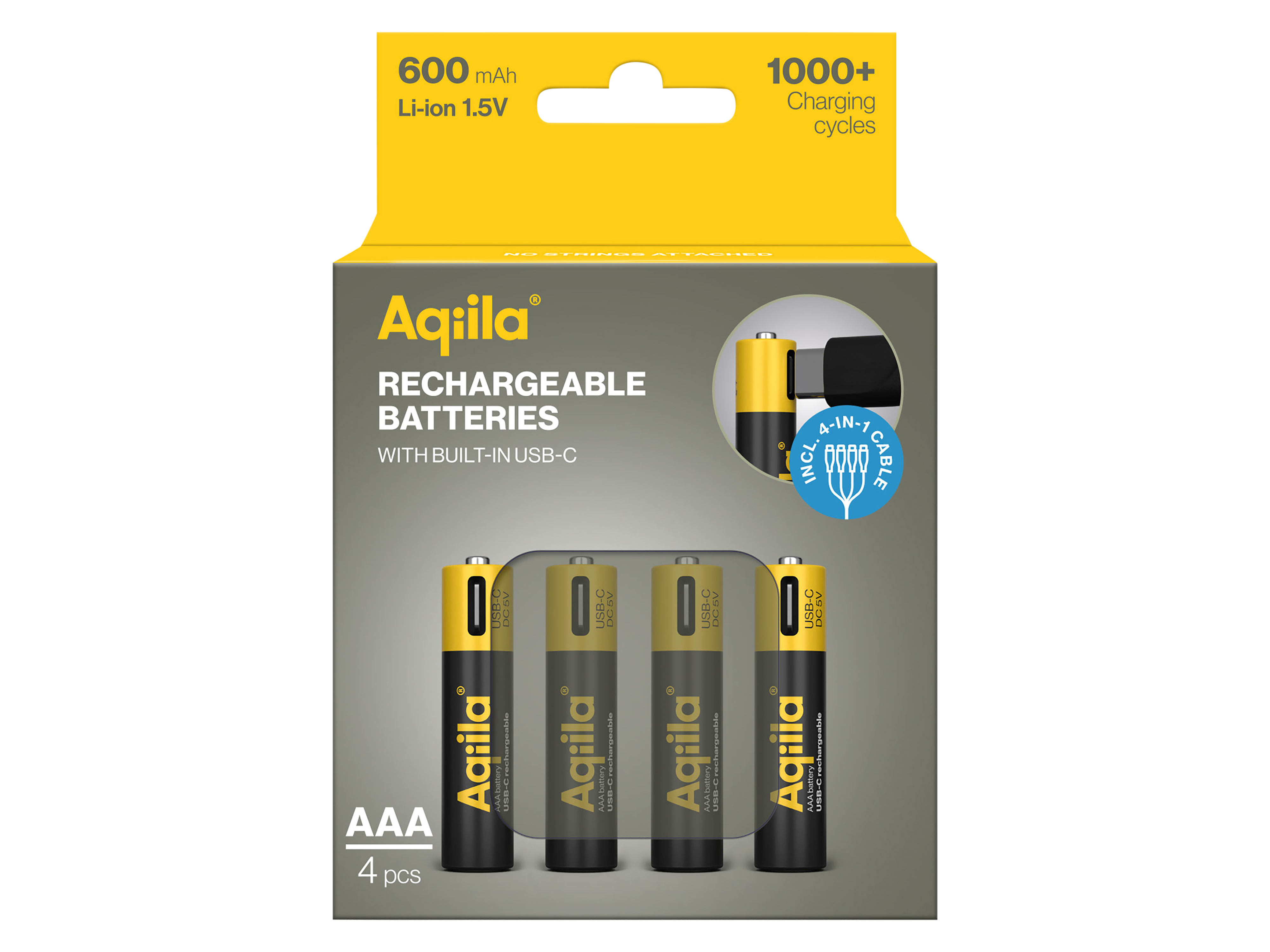 Li-lon-Akku AQILLA, AAA, USB-C, 1,5 V, 4er Pack