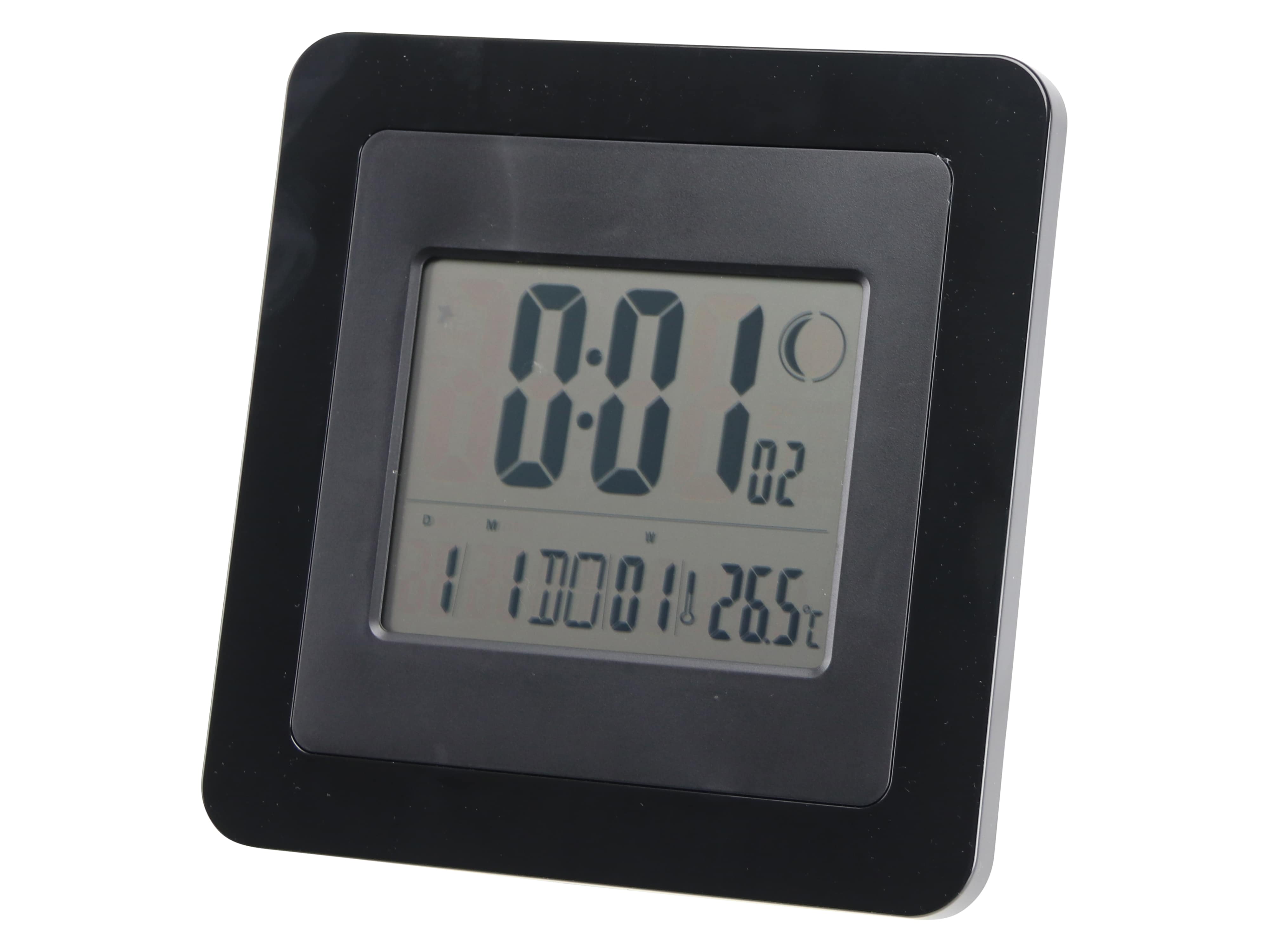 Digitale Funkuhr, Datumsanzeige, Wecker, Temperaturanzeige, groß, Schwarz