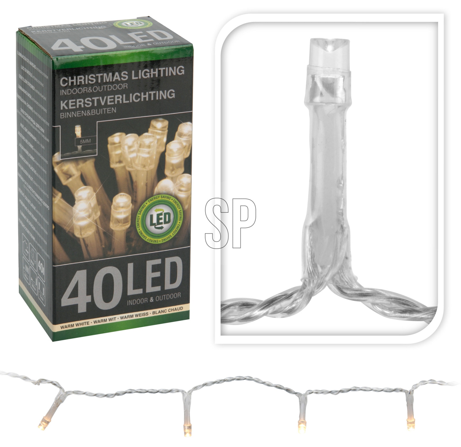 LED-Lichterkette, 40 LEDs, warmweiß, 230V~, IP44, Innen/Außen, Kabelfarbe silber/transparent