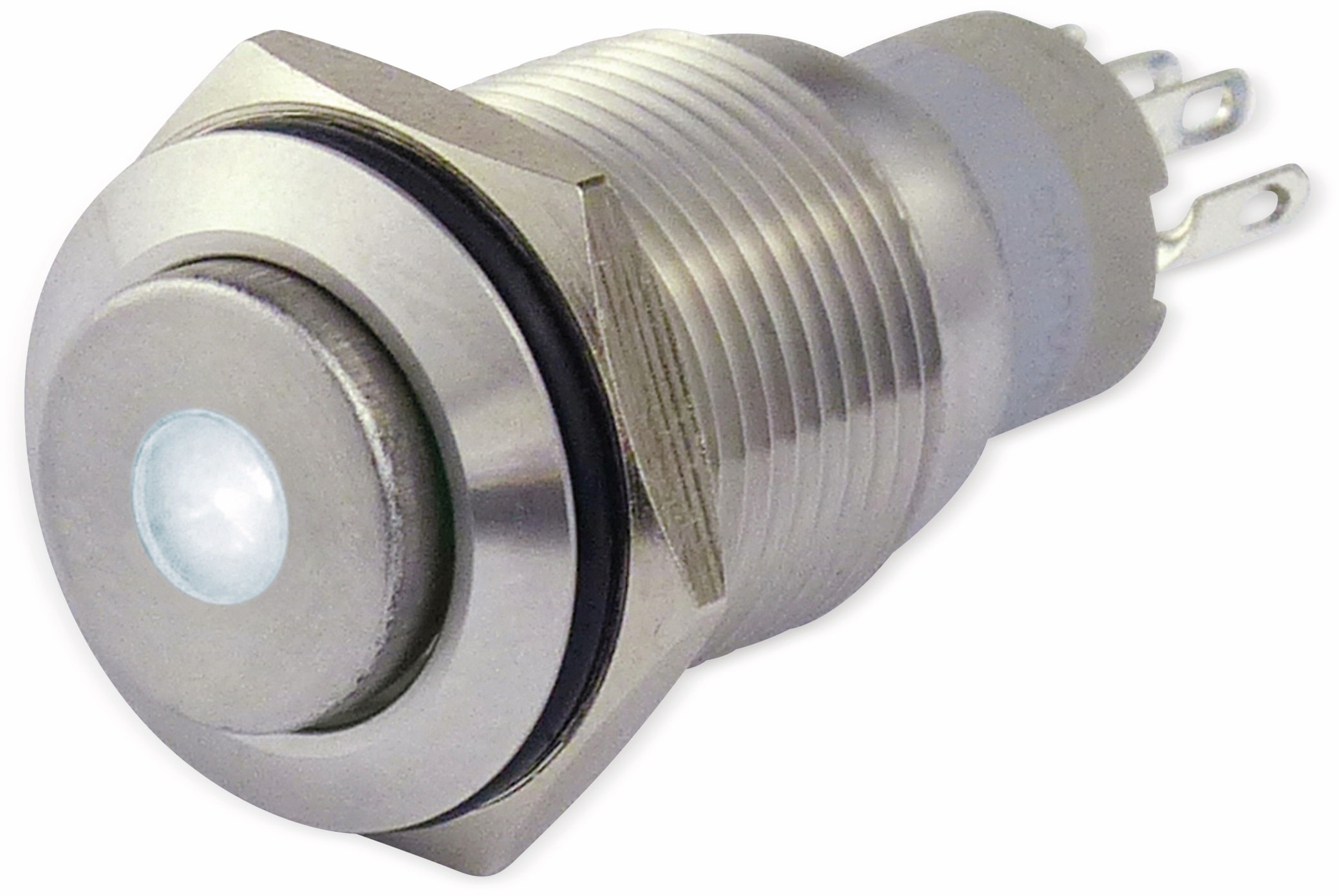 Metalltaster 16 mm mit LED Punktbel. weiss, 1 x UM, 250 V~, 3 A