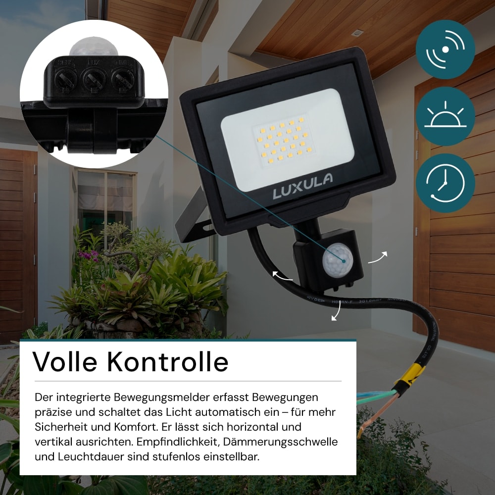 LUXULA LED-Fluter mit Bewegungsmelder, EEK: F, 20W, 2000lm, 3000K, schwarz LUXULA LED-Fluter mit Bewegungsmelder, EEK: F, 20W, 2000lm, 3000K, schwarz