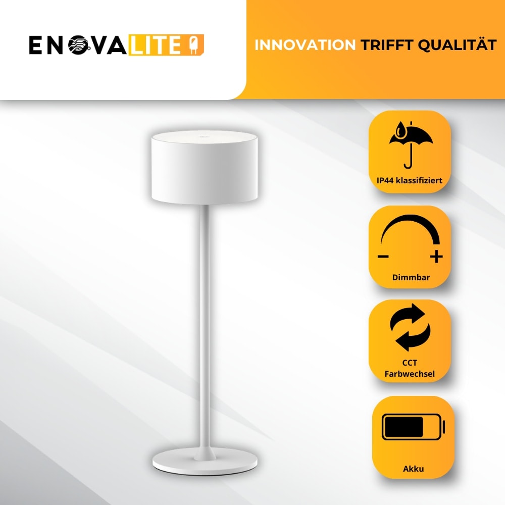 ENOVALITE LED-Akku-Tischleuchte, ELED700401, EEK: D dimmbar, CCT, weiß ENOVALITE LED-Akku-Tischleuchte, ELED700401, EEK: D dimmbar, CCT, weiß