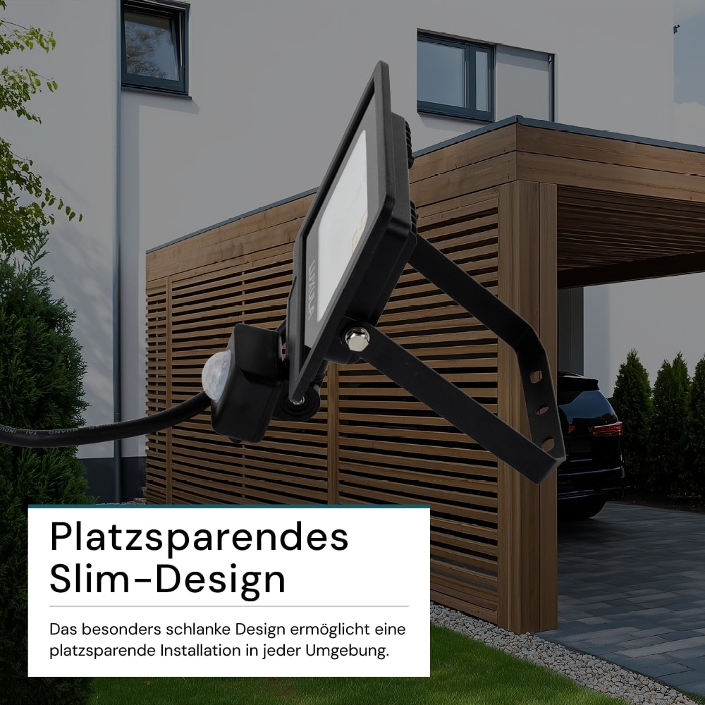 LUXULA LED-Fluter mit Bewegungsmelder, EEK: F, 20W, 2000lm, 3000K, schwarz
