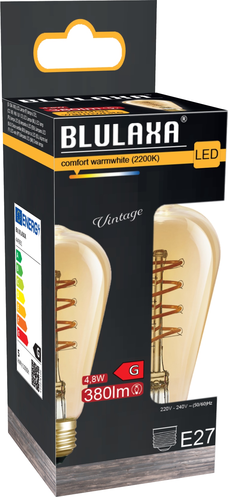 BLULAXA LED FlexFilament ST64, E27, 4,8W, 2200 K, EEK: G, 380 lm, IP20, warmweiß