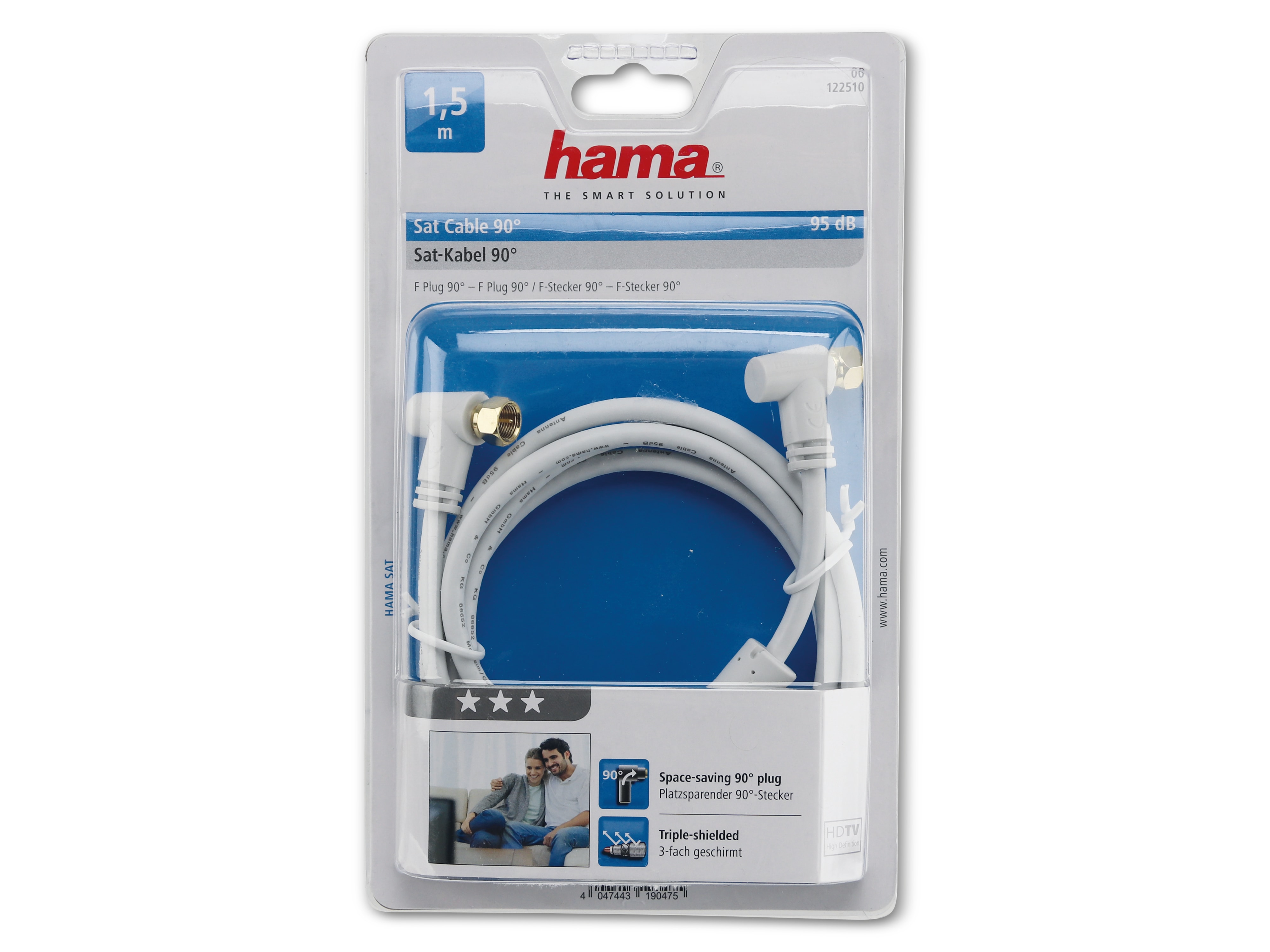 HAMA SAT-Antennenanschlusskabel, F-Stecker/F-Stecker, 90° weiß, 1,5 m HAMA SAT-Antennenanschlusskabel, F-Stecker/F-Stecker, 90° weiß, 1,5 m