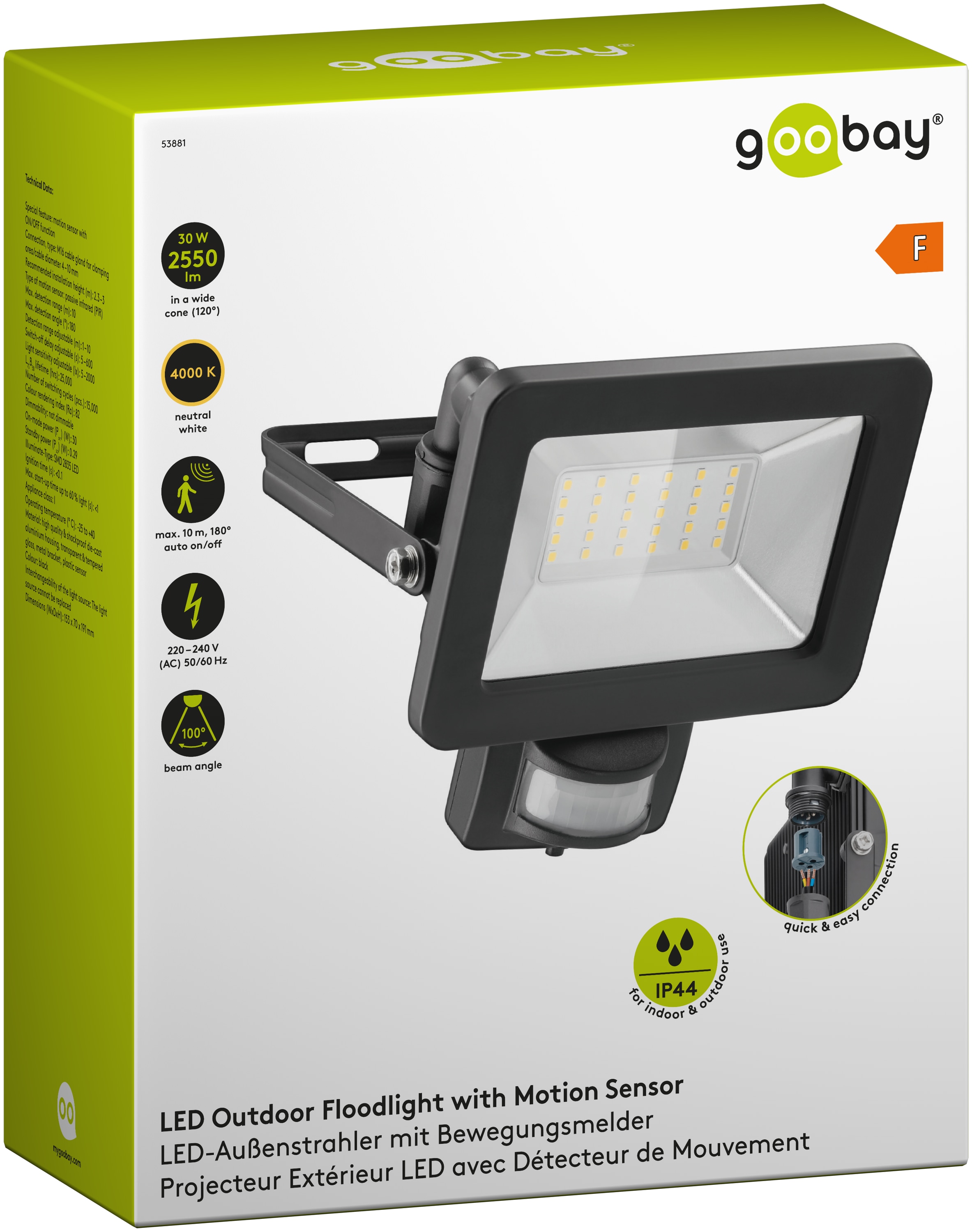 GOOBAY LED-Fluter mit Bewegungsmelder, 30W, 2550lm, 4000K, schwarz