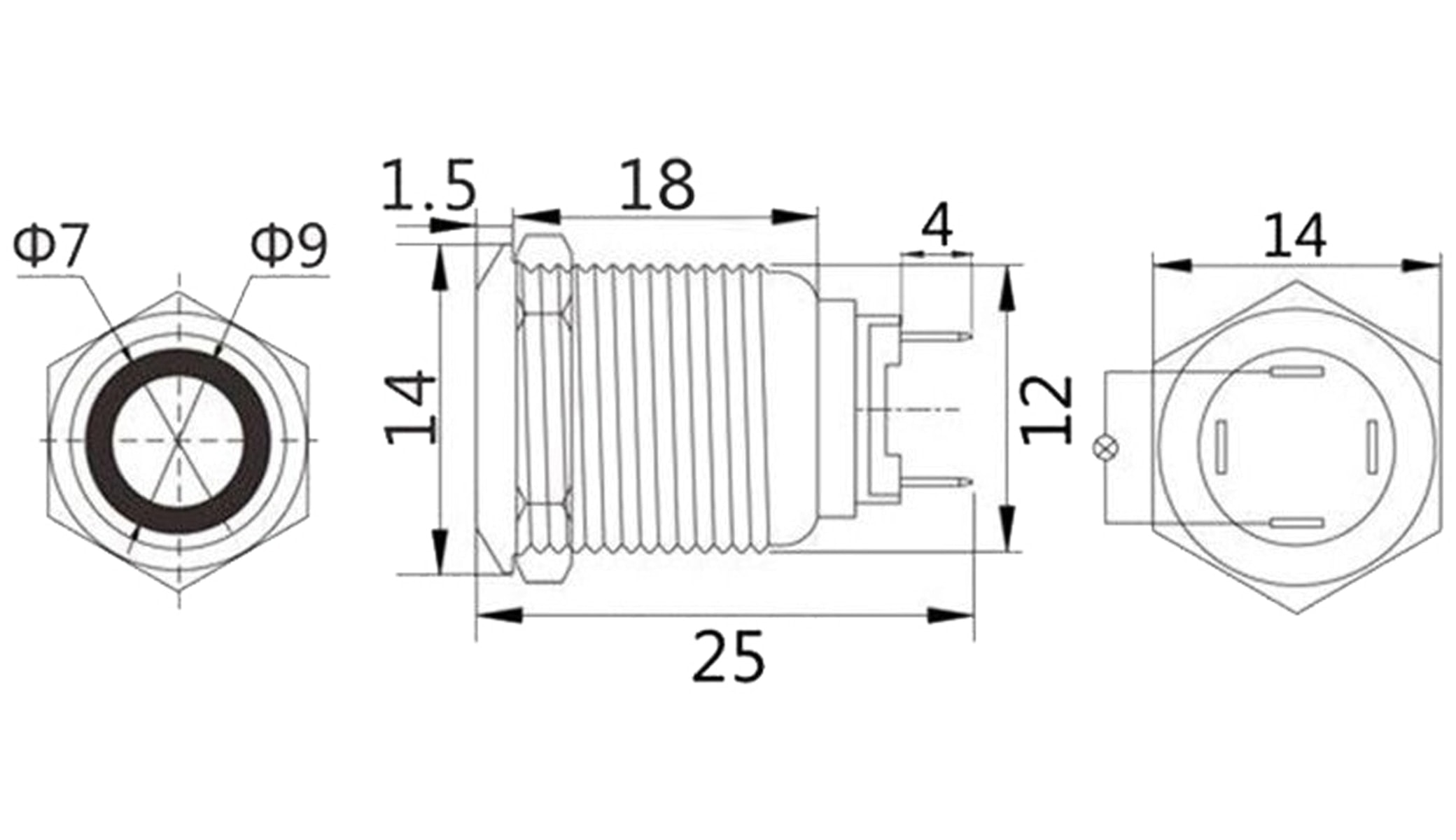 LED-Druckschalter, Ringbeleuchtung rot 12 V, Ø12 mm, 2 A/48 V LED-Druckschalter, Ringbeleuchtung rot 12 V, Ø12 mm, 2 A/48 V