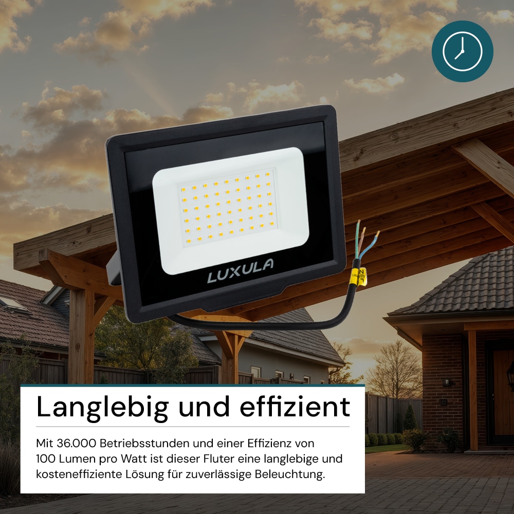LUXULA LED-Fluter, EEK: F, 50W, 5000lm, 3000K, schwarz