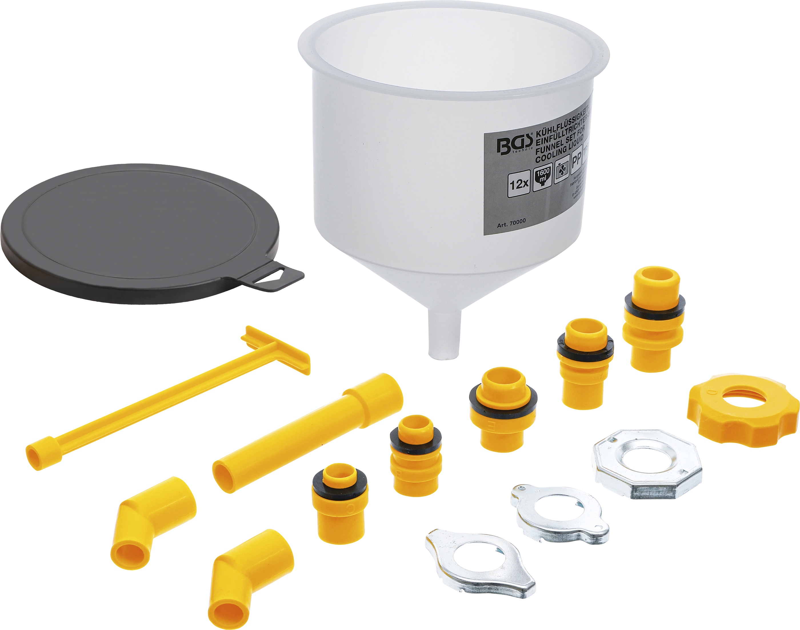 BGS TECHNIC Kühlflüssigkeits-Einfülltrichter-Set, 12 teilig