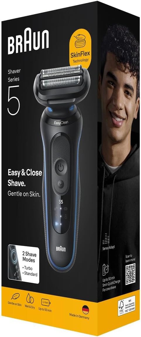 BRAUN Rasierer Series 5 Wet&Dry, 52-B1000S, Easy Clean, schwarz-blau