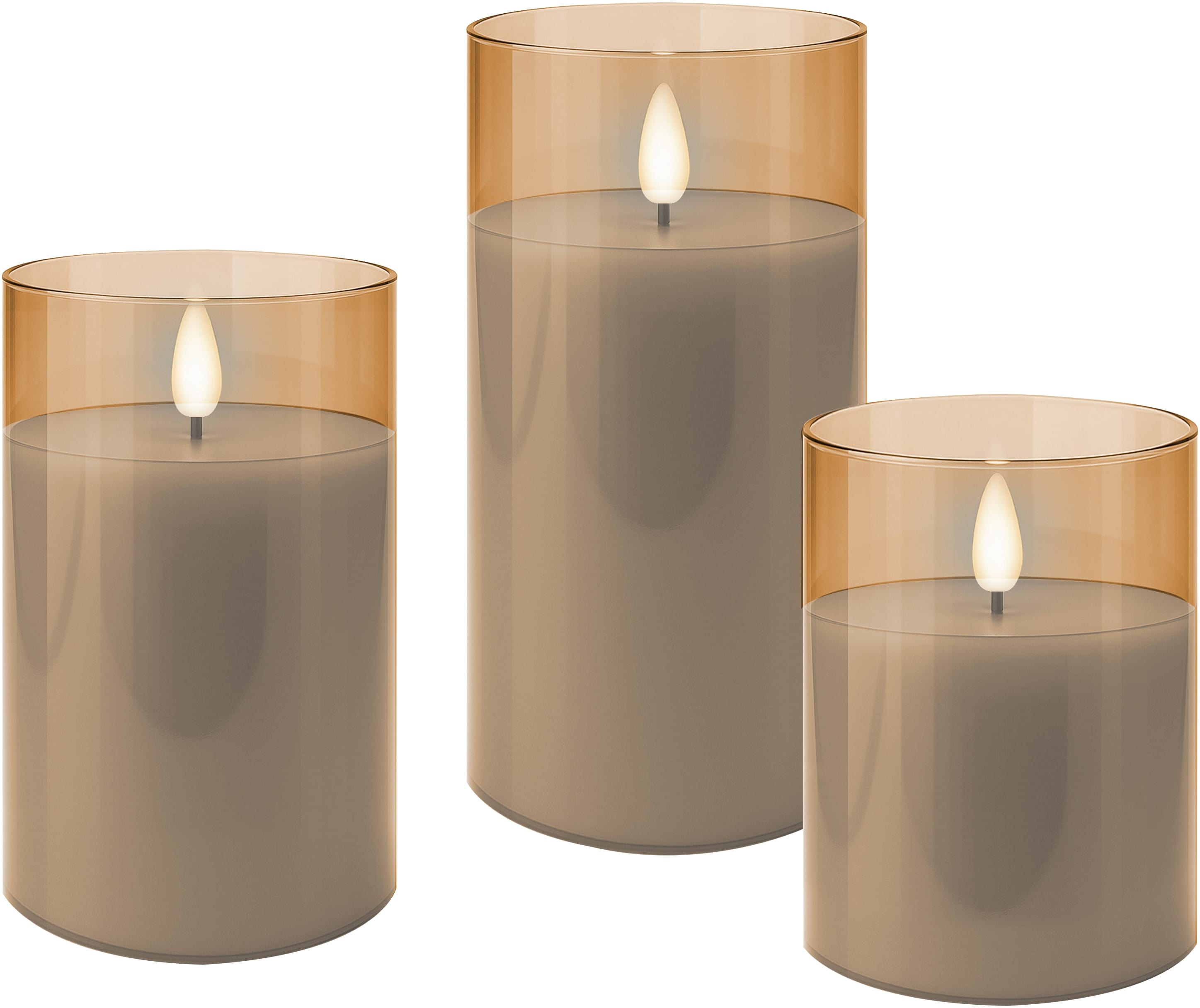 GOOBAY LED-Echtwachskerzen, Glas, Timerfunktion, 3 Stück, warmweiß, gold GOOBAY LED-Echtwachskerzen, Glas, Timerfunktion, 3 Stück, warmweiß, grau