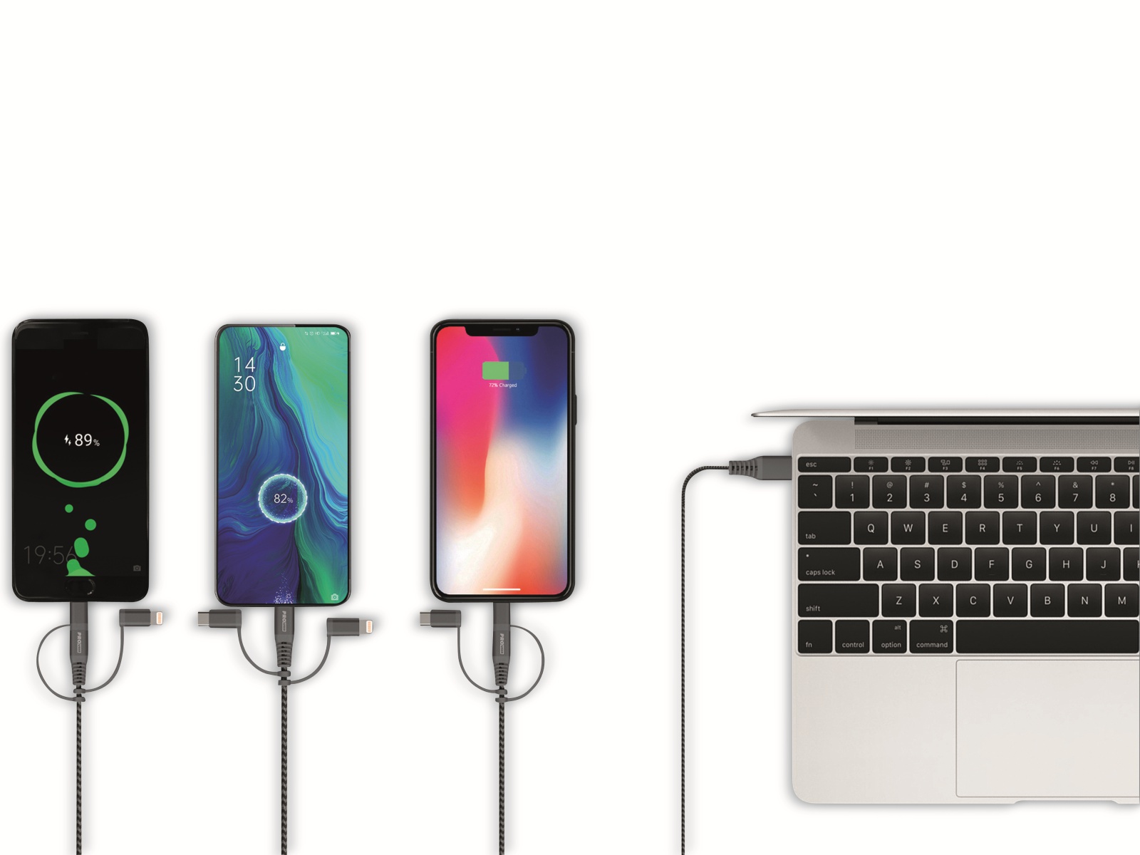 PROUSER USB-Kabel-Set 3-in-1, 2er-Set, 50 cm / 100 cm