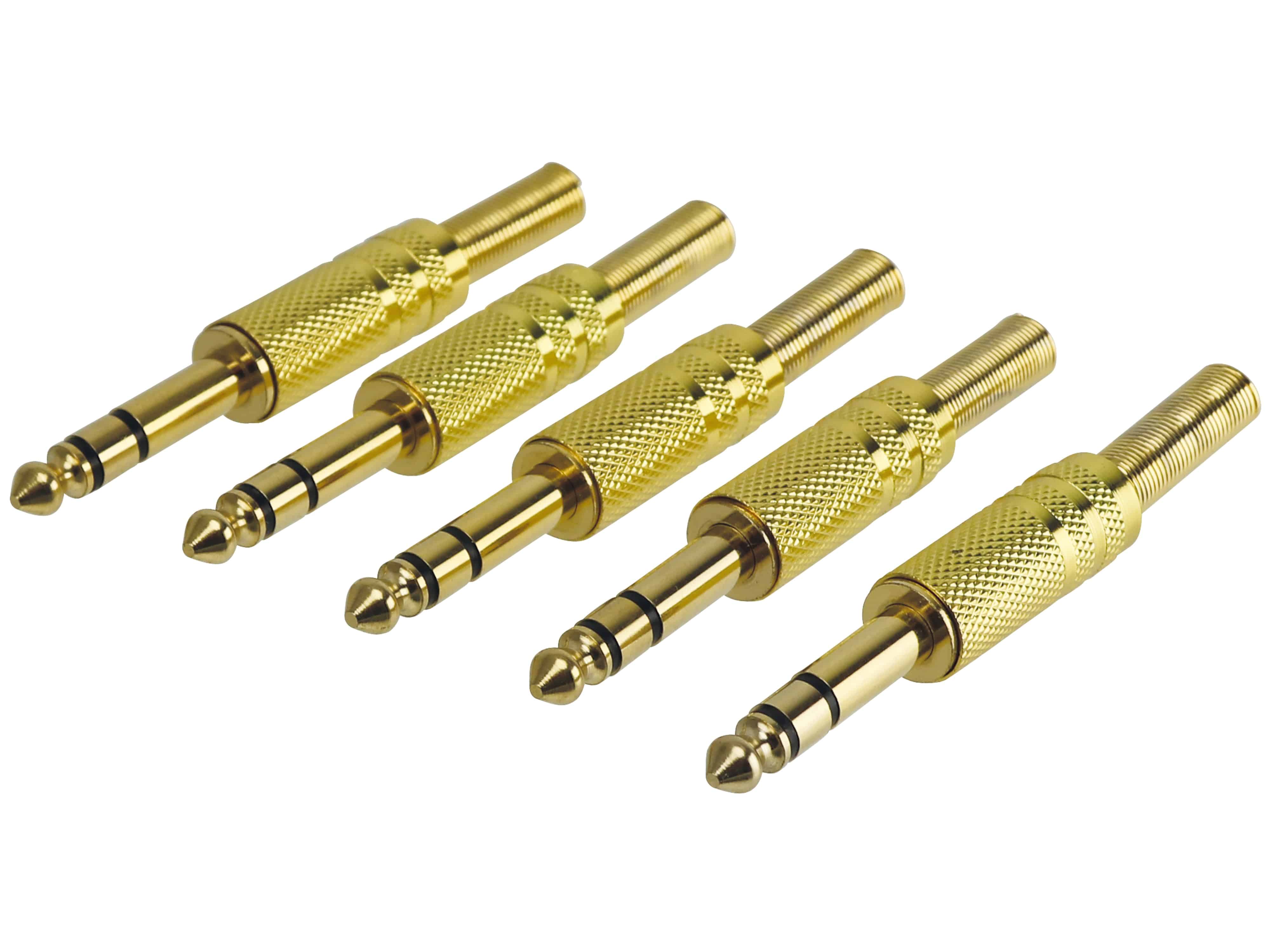 Klinkenstecker, 6,3 mm, Stereo, vergoldet, 5 Stück Klinkenstecker, 6,3 mm, Stereo, vergoldet, 5 Stück