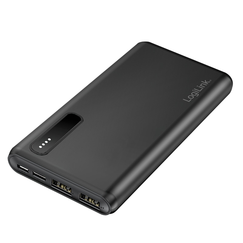 LOGILINK Powerbank PA0311 schwarz, 8000 mAh, 2x USB-A, 2-in-1-Kabel