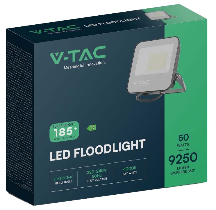 V-TAC LED-Fluter, VT-4456, EEK: B, 50 W, 4000 K, 9250 lm, IP65, sw LED-Fluter V-TAC, VT-4456, EEK: B, 50 W, 4000 K, 9250 lm, IP65, sw
