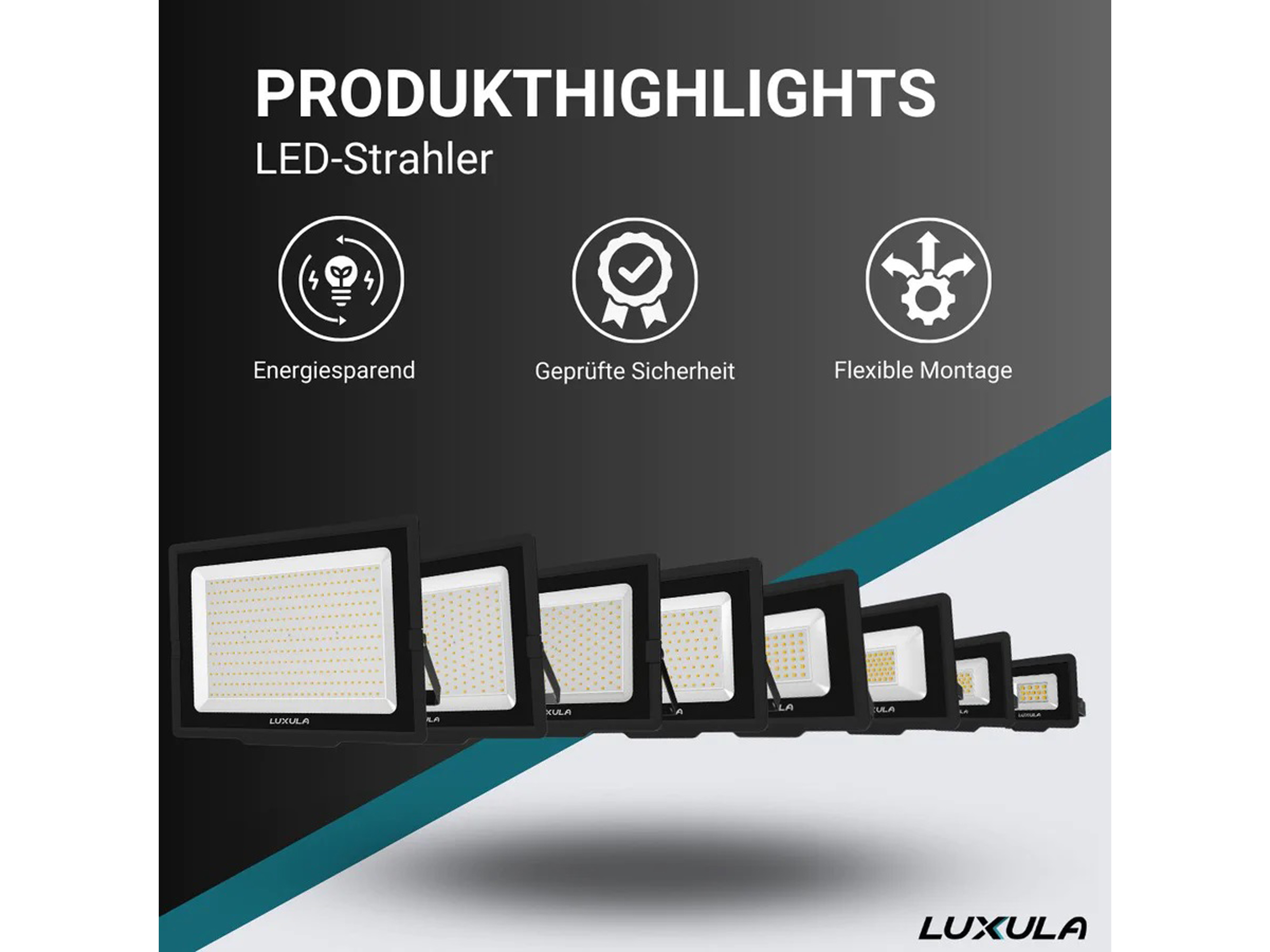 LUXULA LED-Fluter, EEK: F, 20W, 2000lm, 3000K, schwarz
