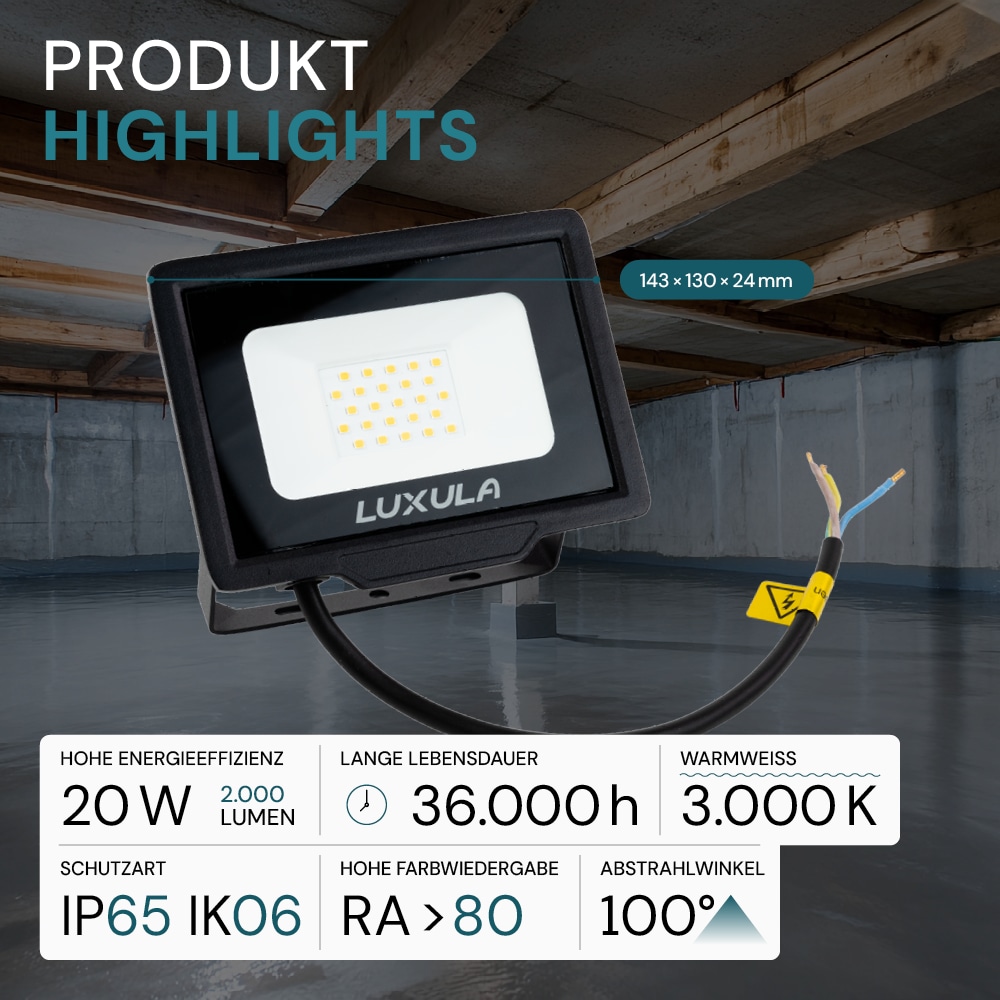 LUXULA LED-Fluter, EEK: F, 20W, 2000lm, 3000K, schwarz LUXULA LED-Fluter, EEK: F, 20W, 2000lm, 3000K, schwarz