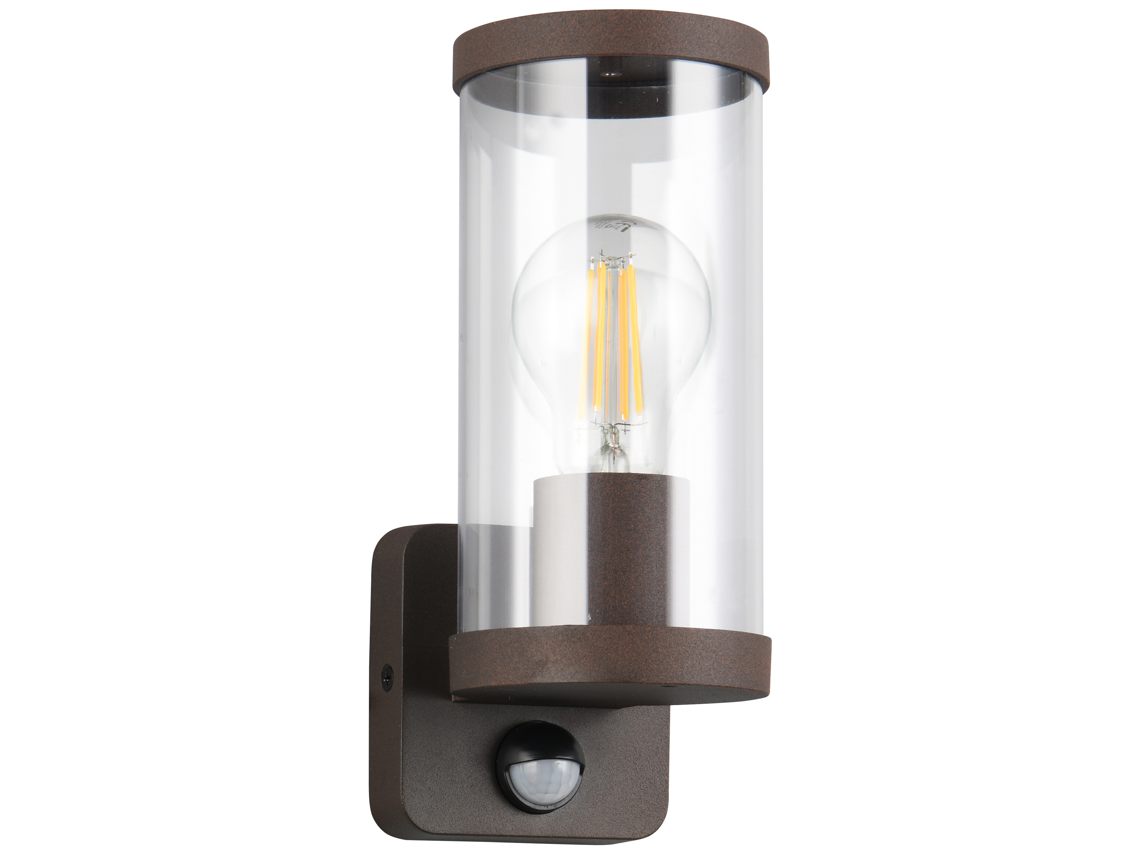 REALITY Wandleuchte BONITO R21599, E27, 28W, ohne Leuchtmittel, Bewegungssensor, IP44, braun