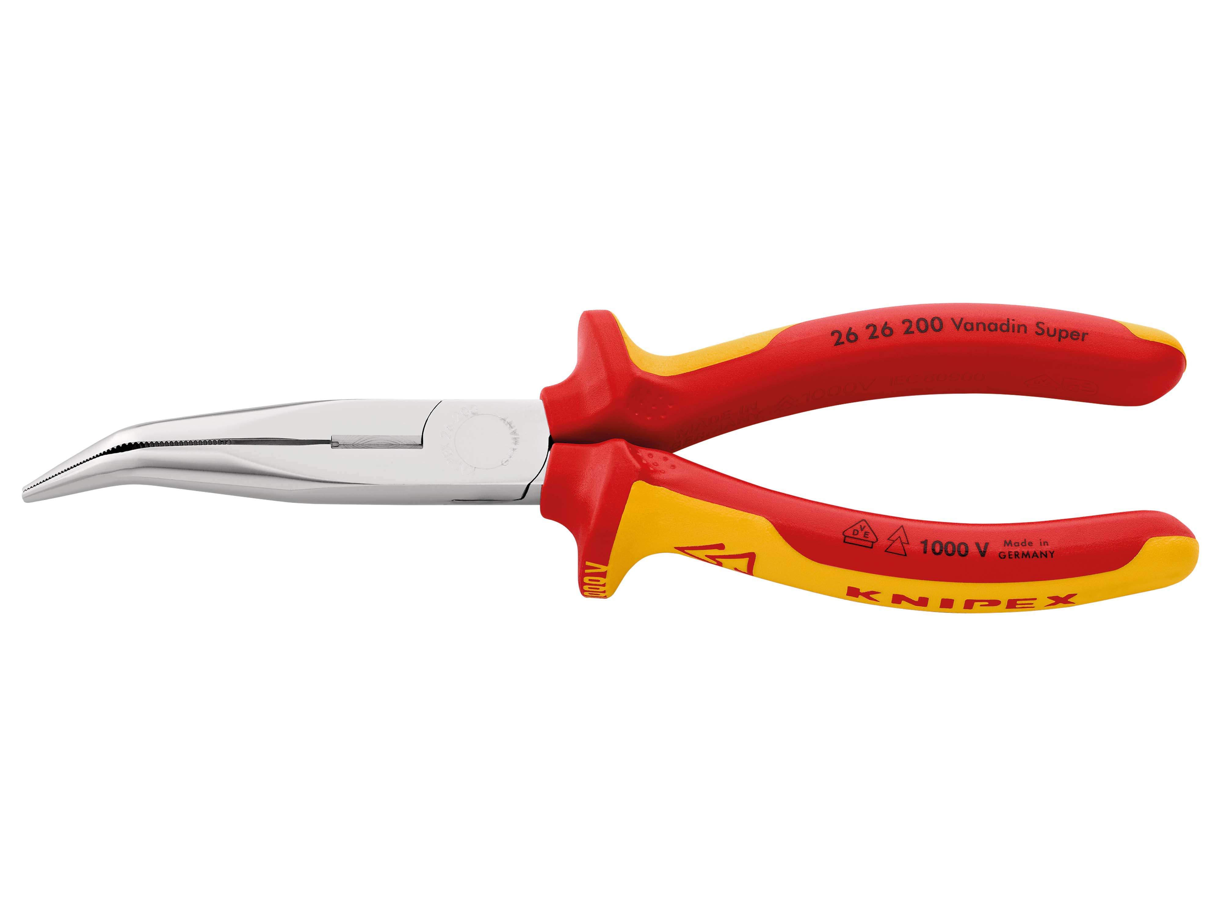 KNIPEX Flachrundzange mit Schneide, gebogen, VDE-geprüft, 26 26 200 KNIPEX Flachrundzange mit Schneide, gebogen, VDE-geprüft, 26 26 200