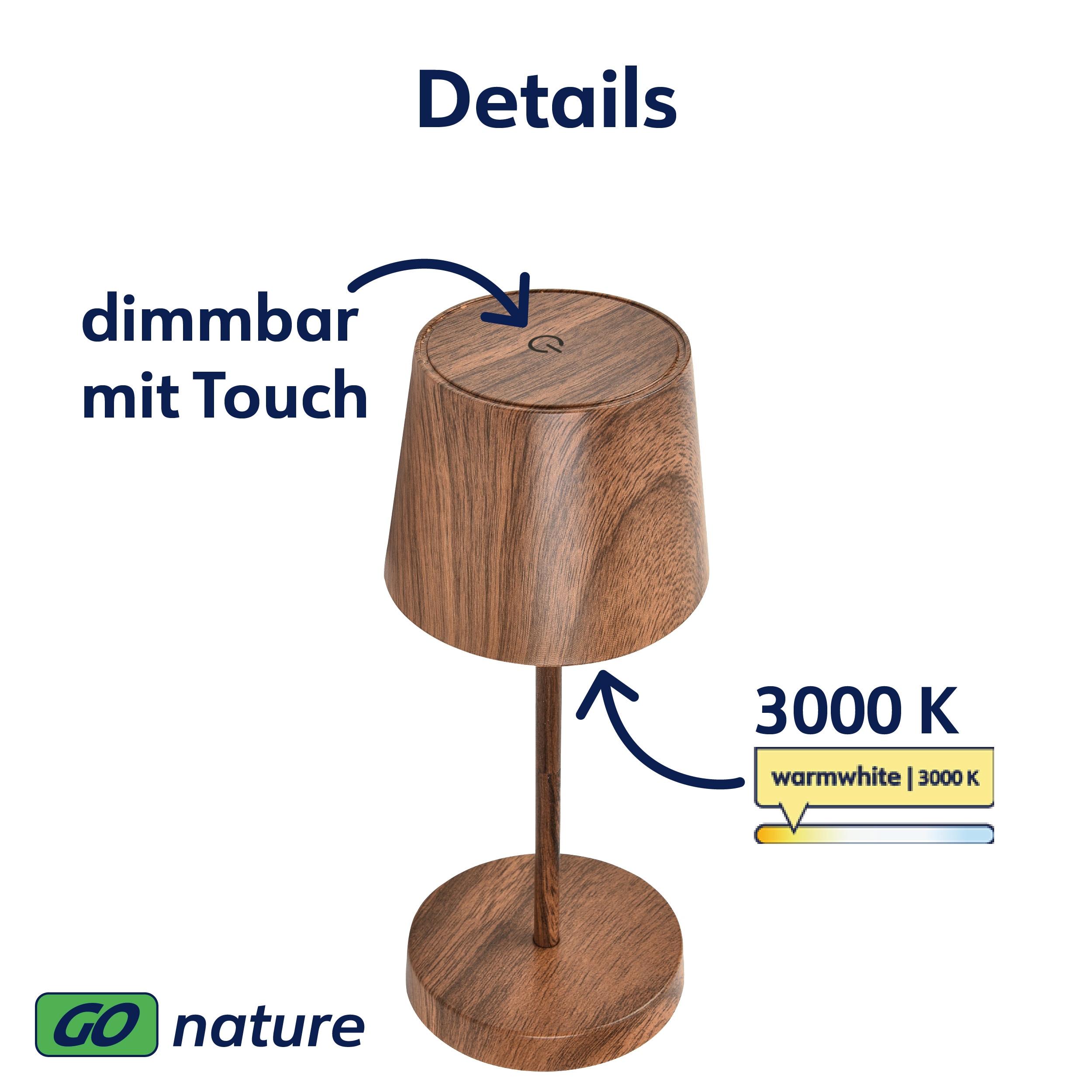 MÜLLER-LICHT LED-Akku-Tischleuchte MESA, 2W, 120lm, 3000K, braun
