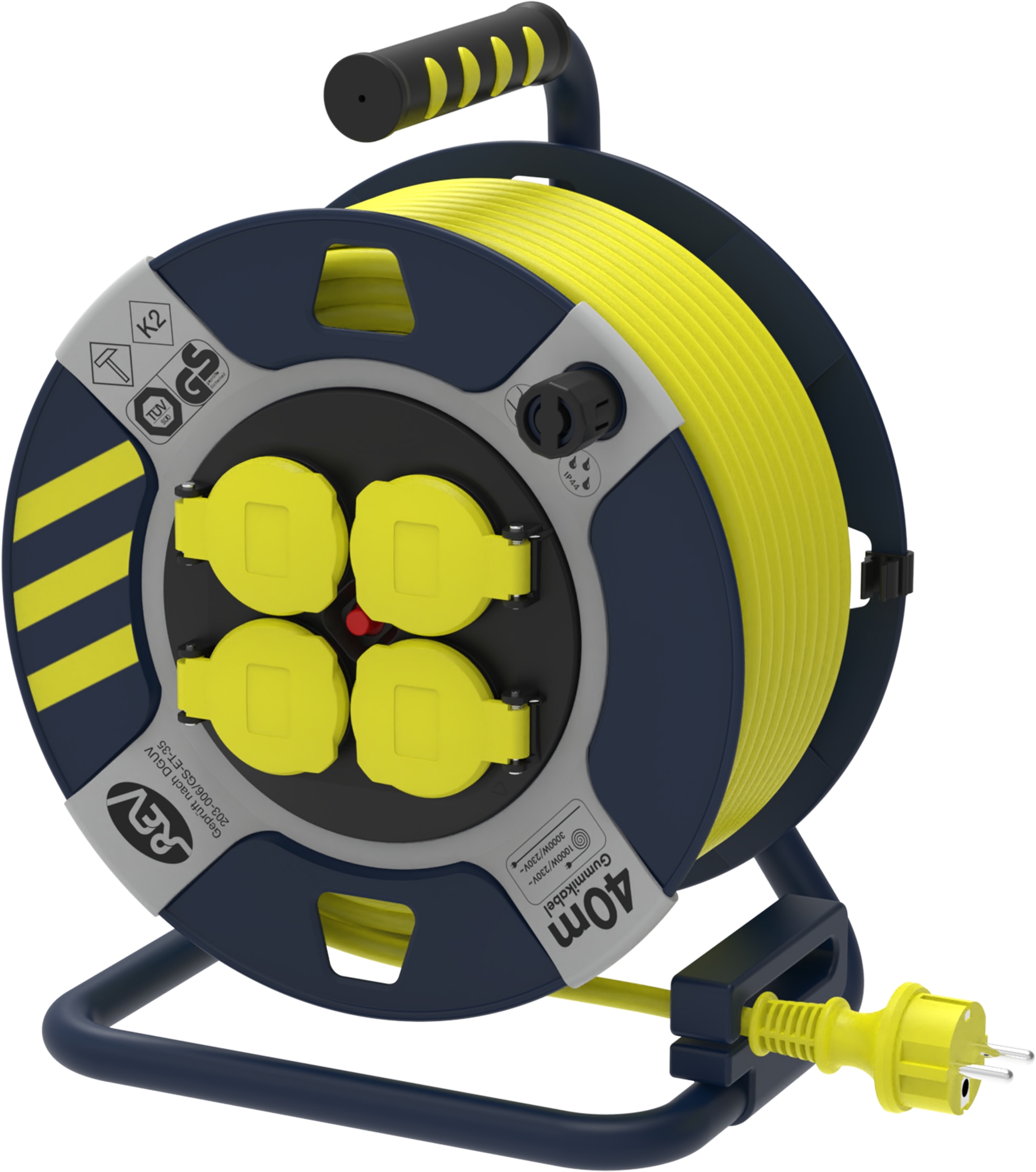 REV Kabeltrommel H07RN, Kunststoff, schwarz/gelb, IP44, 40 m