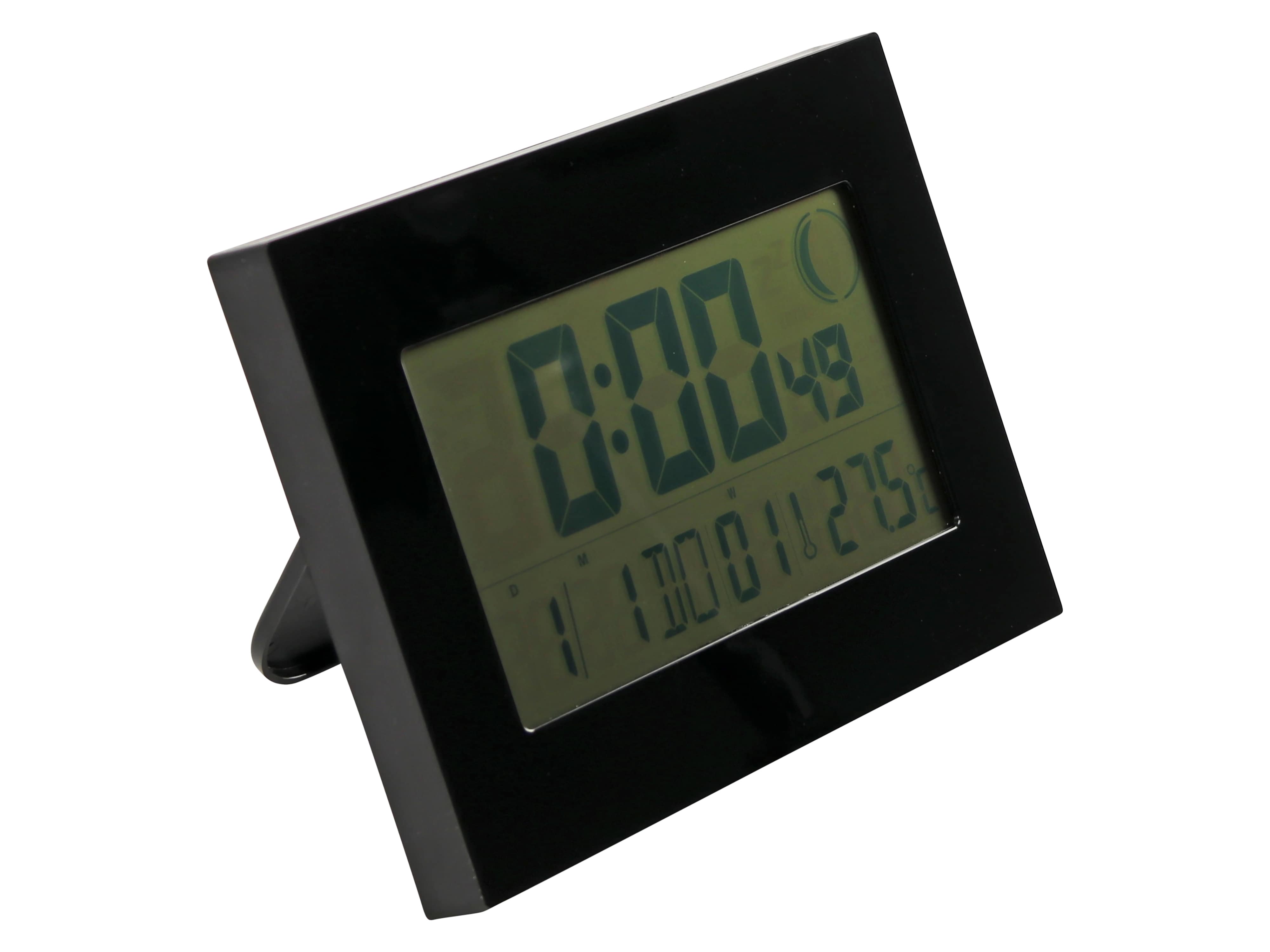 Digitale Funkuhr, Datumsanzeige, Wecker, Temperaturanzeige, Schwarz