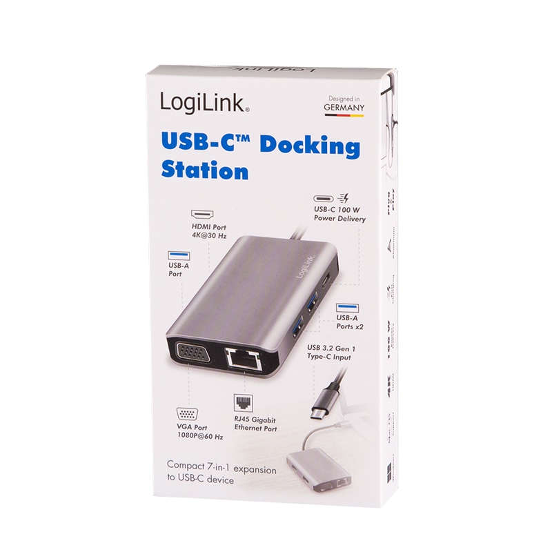 LOGILINK USB 3.2 Dockingstation UA0410, Gen1, 7-Port, USB-C PD, Anthrazit