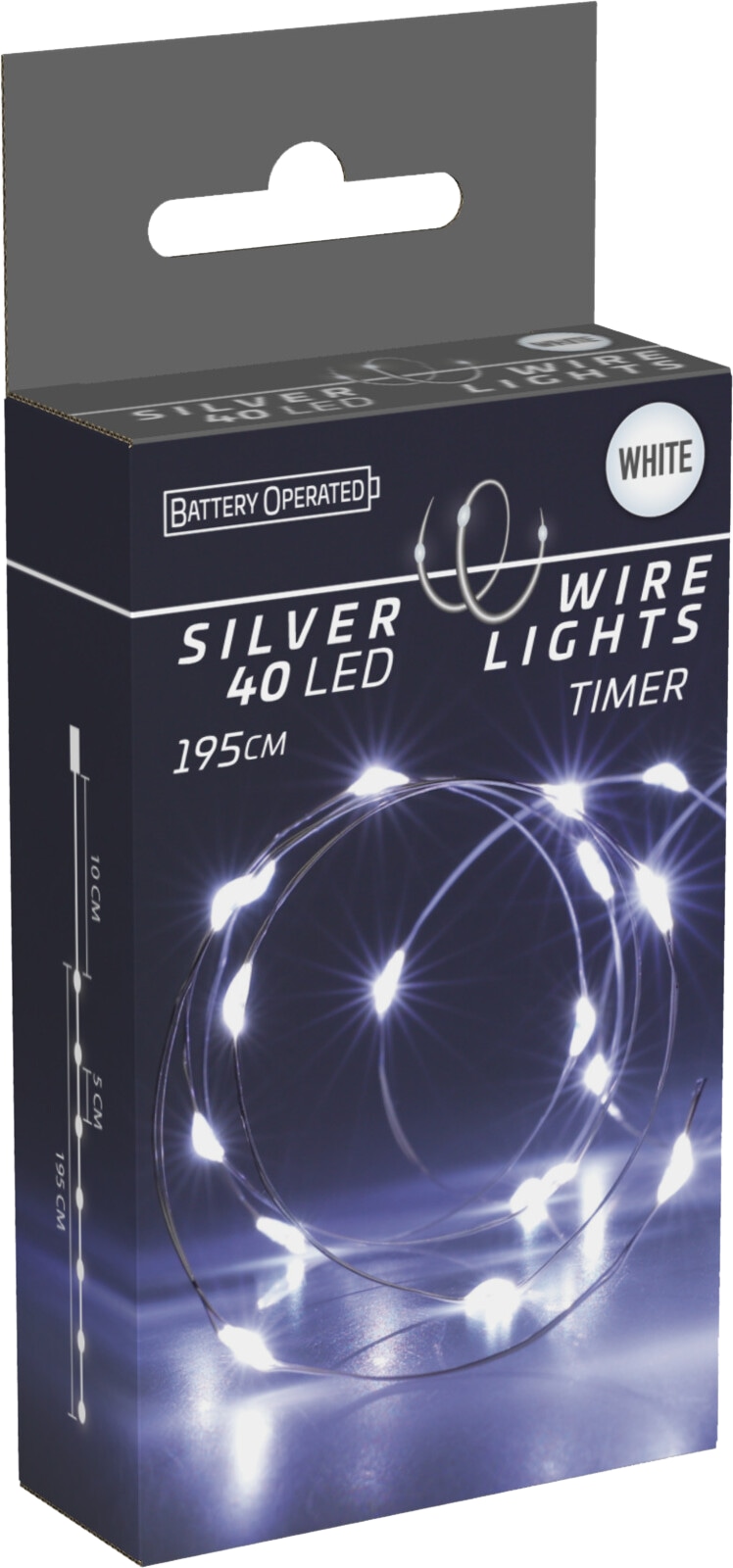 KOOPMAN LED-Lichterkette kaltweiß, Batteriebetrieben, 40 LEDs, Silberdraht, Innen, 1,95m
