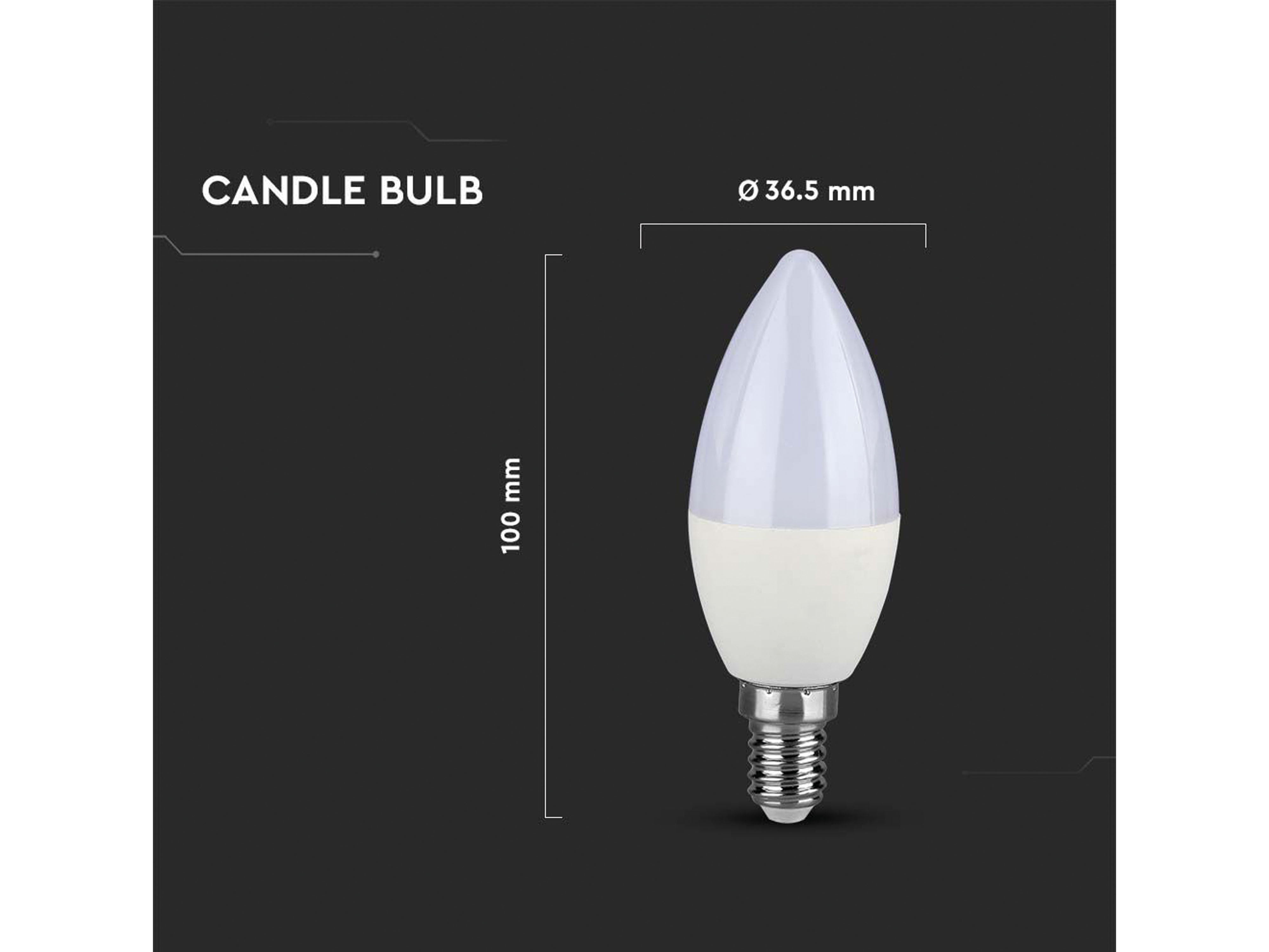 V-TAC LED-Lampe, Kerze, E14, EEK: F, 5W, 470lm, 3000K V-TAC LED-Lampe, Kerze, E14, EEK: F, 5W, 470lm, 3000K