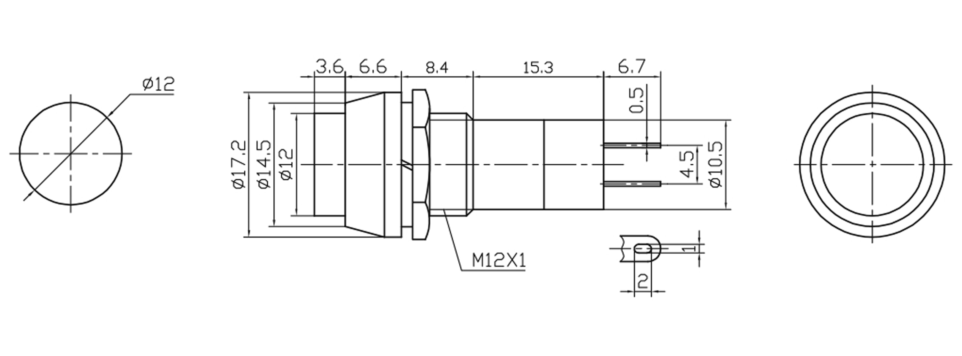 Einbau-Drucktaster PBS-11C, rund, Öffner, rot