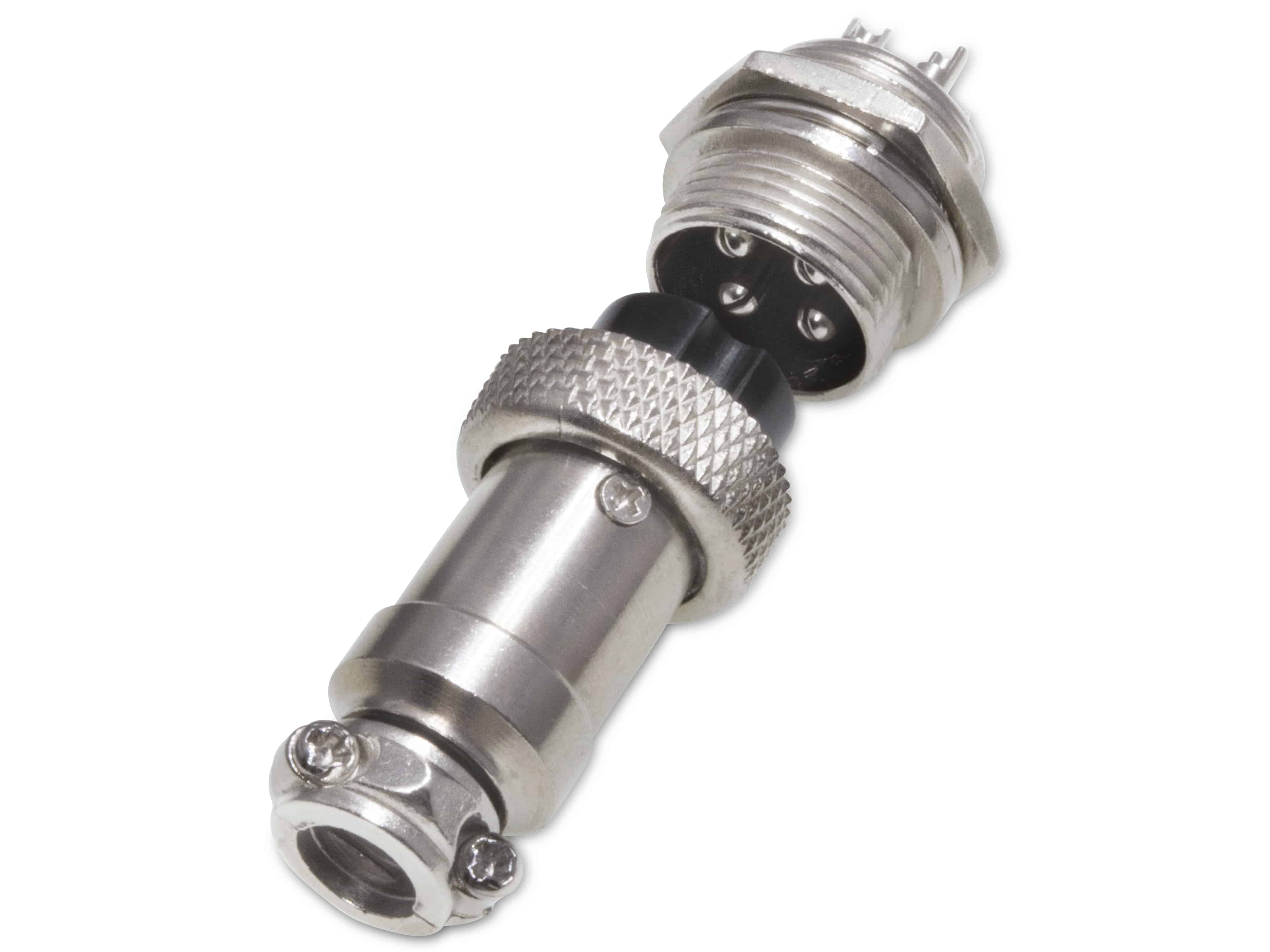 Rundsteckverbinder, 4-polig, 60V, 7A, Lötanschluss, IP55, wire to panel, 1 Stecker + 1 Buchse Rundsteckverbinder, 4-polig, 60V, 7A, Lötanschluss, IP55, wire to panel, 1 Stecker + 1 Buchse