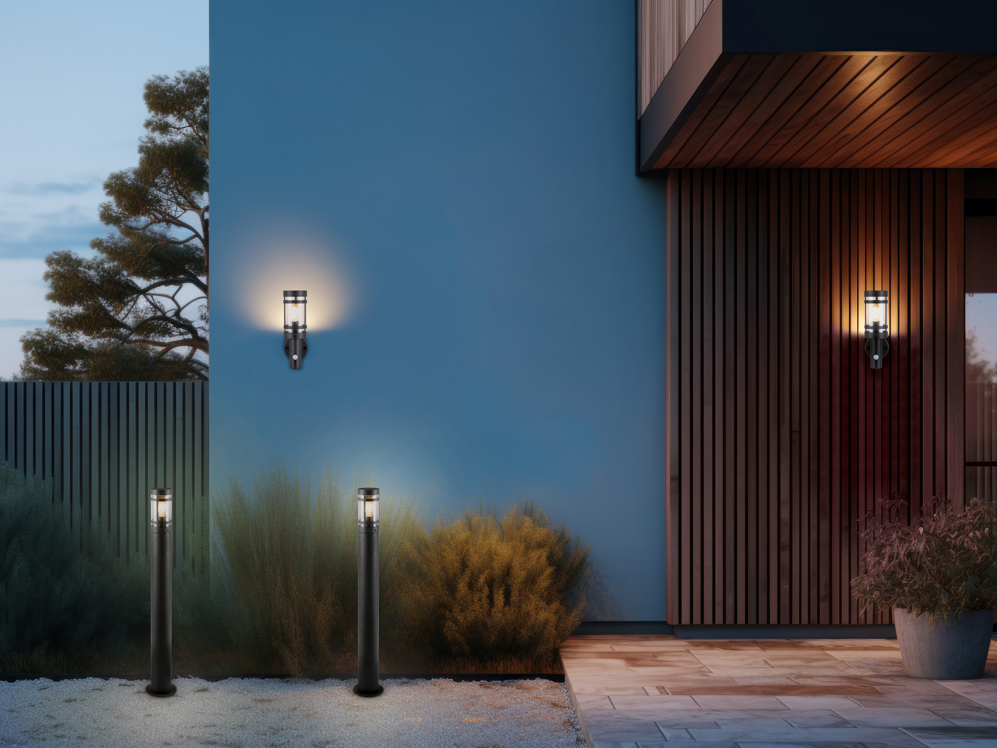 REALITY Wegleuchte PALOMA R41716142, E27, 28W, IP44, o. LM, schwarz, 100 cm