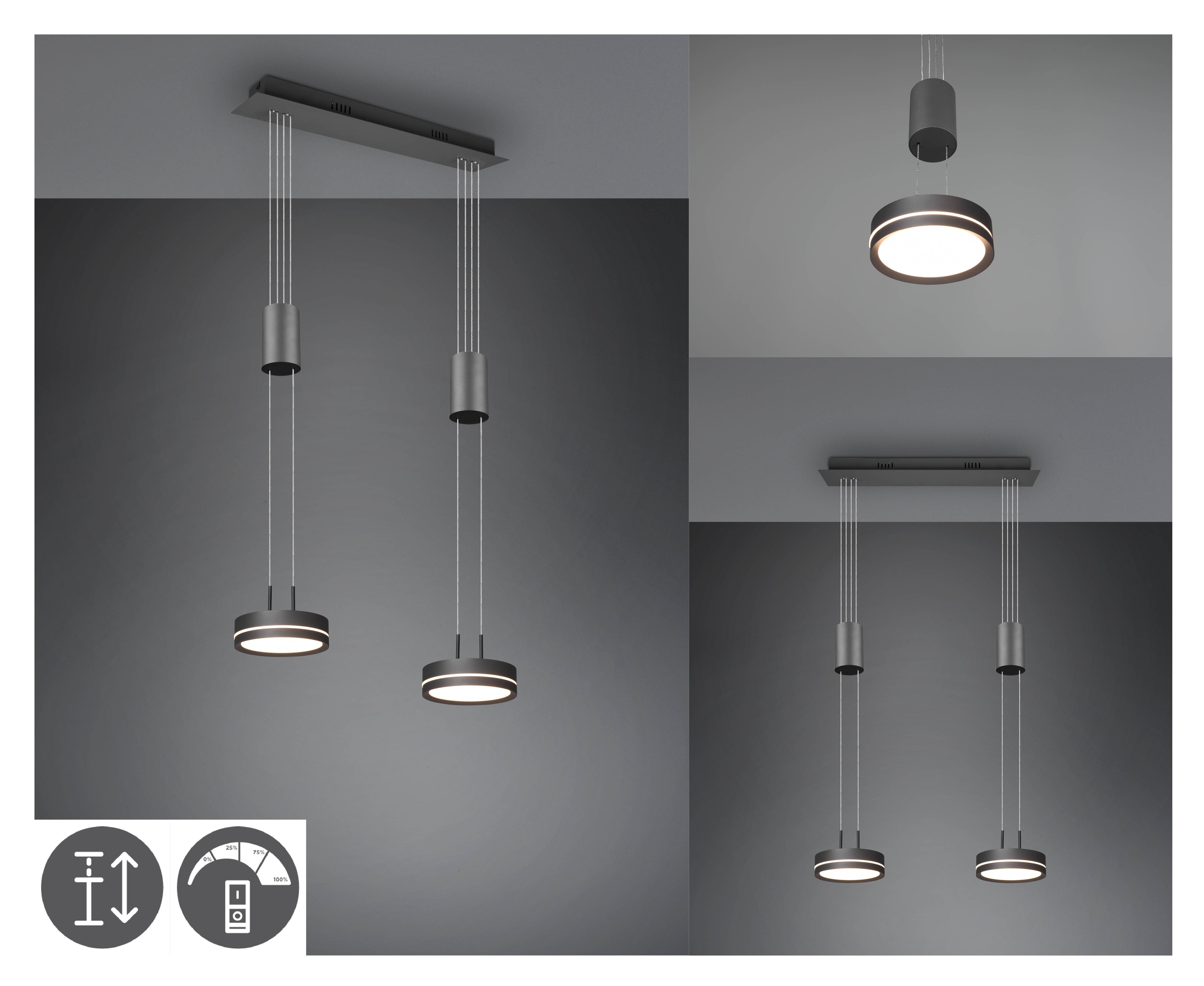 TRIO LED-Pendelleuchte Franklin 326510242 anthrazit 18 W, 2100 lm, 3000 K