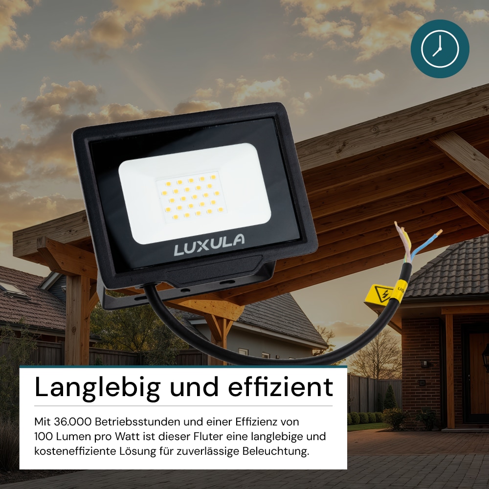 LUXULA LED-Fluter, EEK: F, 20W, 2000lm, 4000K, schwarz