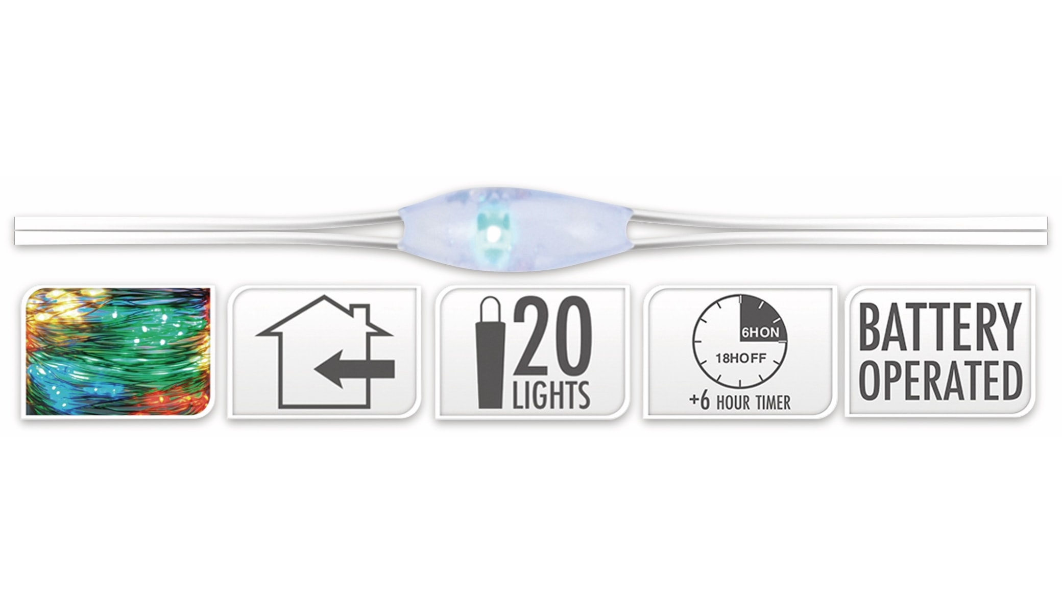 LED-Lichterkette, Silberdraht, 20 LEDs, bunt, Batteriebetrieb, Timer