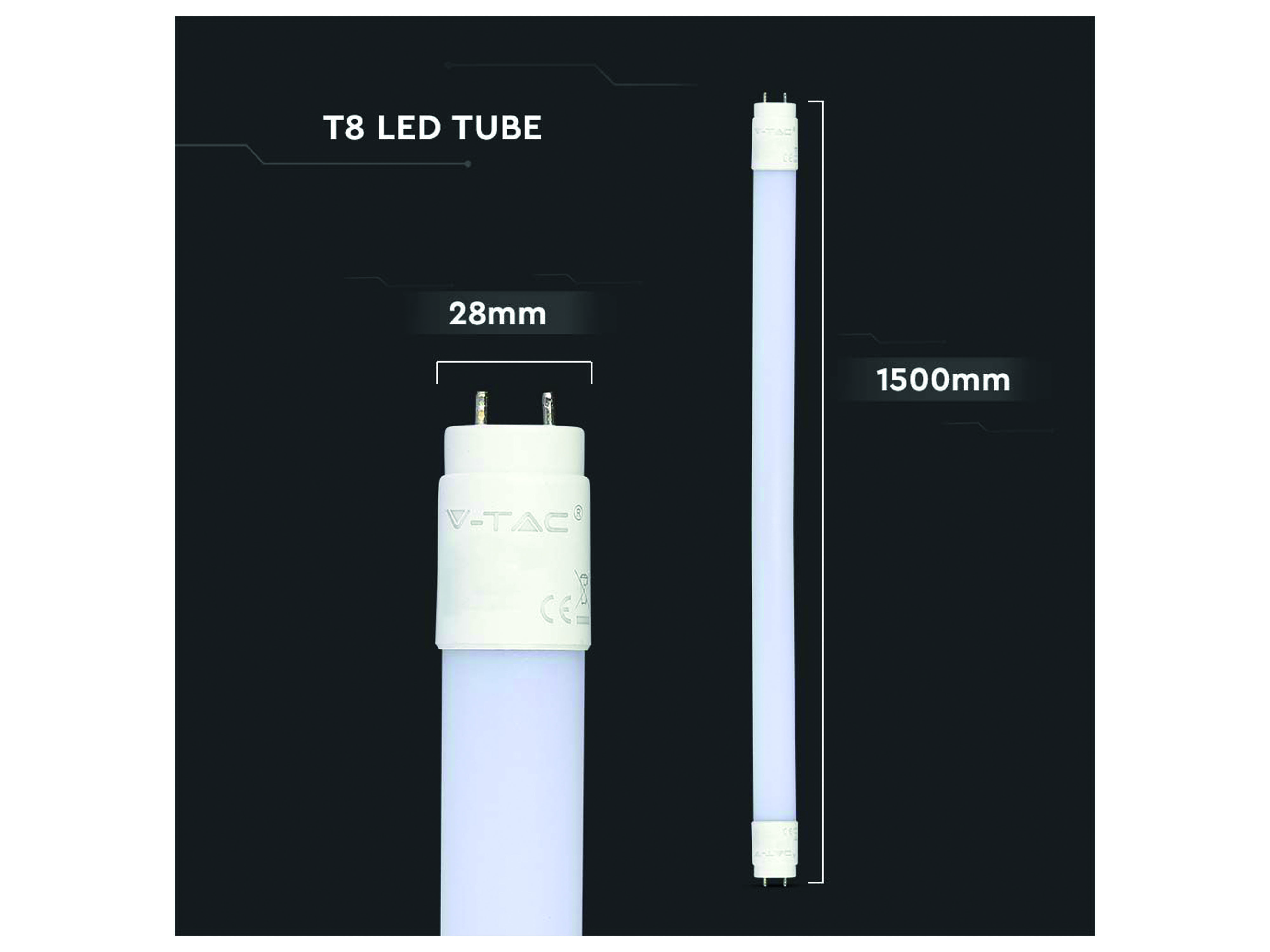 V-TAC LED-Röhre VT-152, HIGH LUMEN, EEK: E, 22 W, 3000 lm, G13, 4000 K, 150 cm, 4 Stück