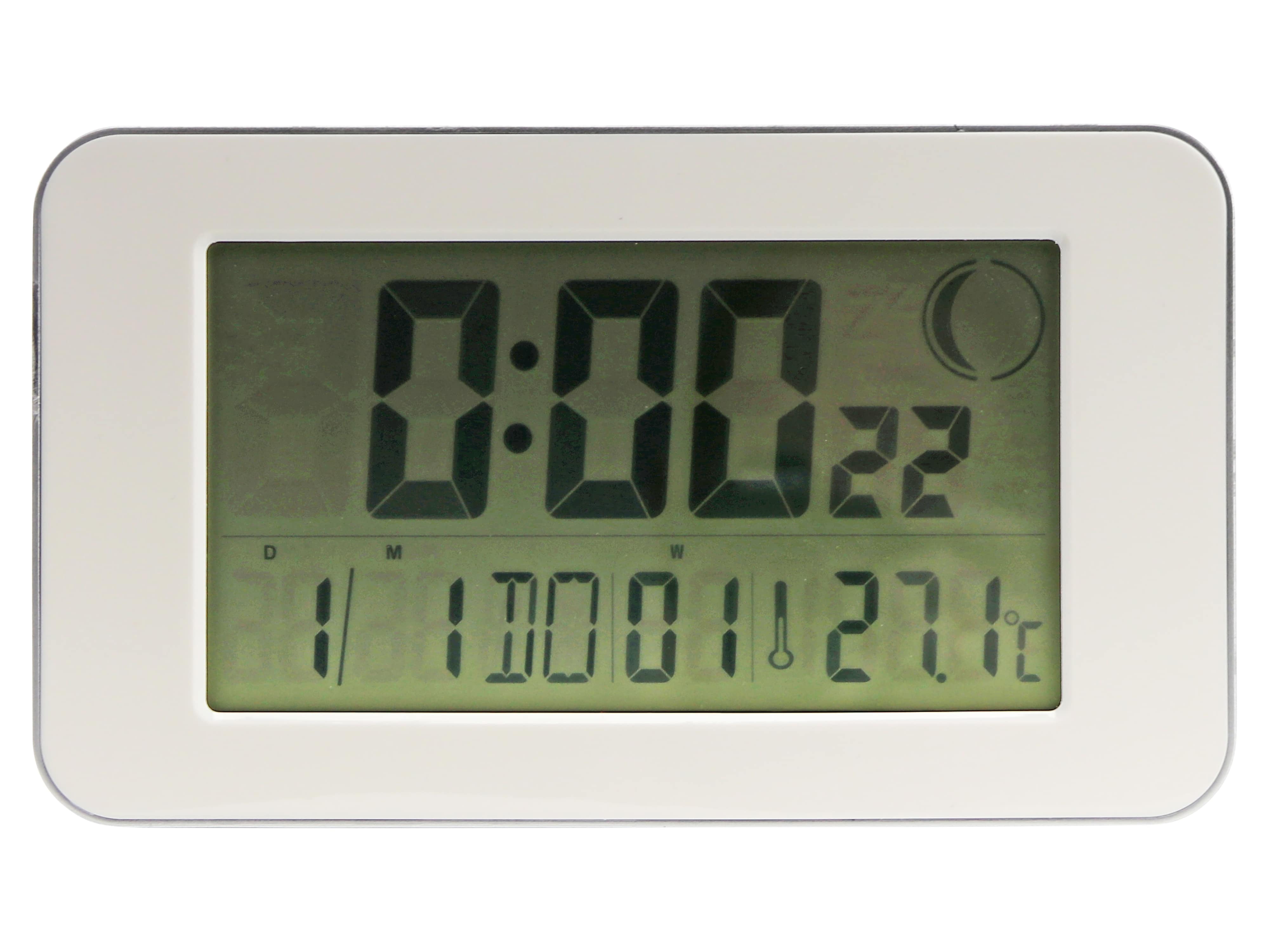 Digitale Funkuhr, Datumsanzeige, Wecker, Temperaturanzeige, Weiß
