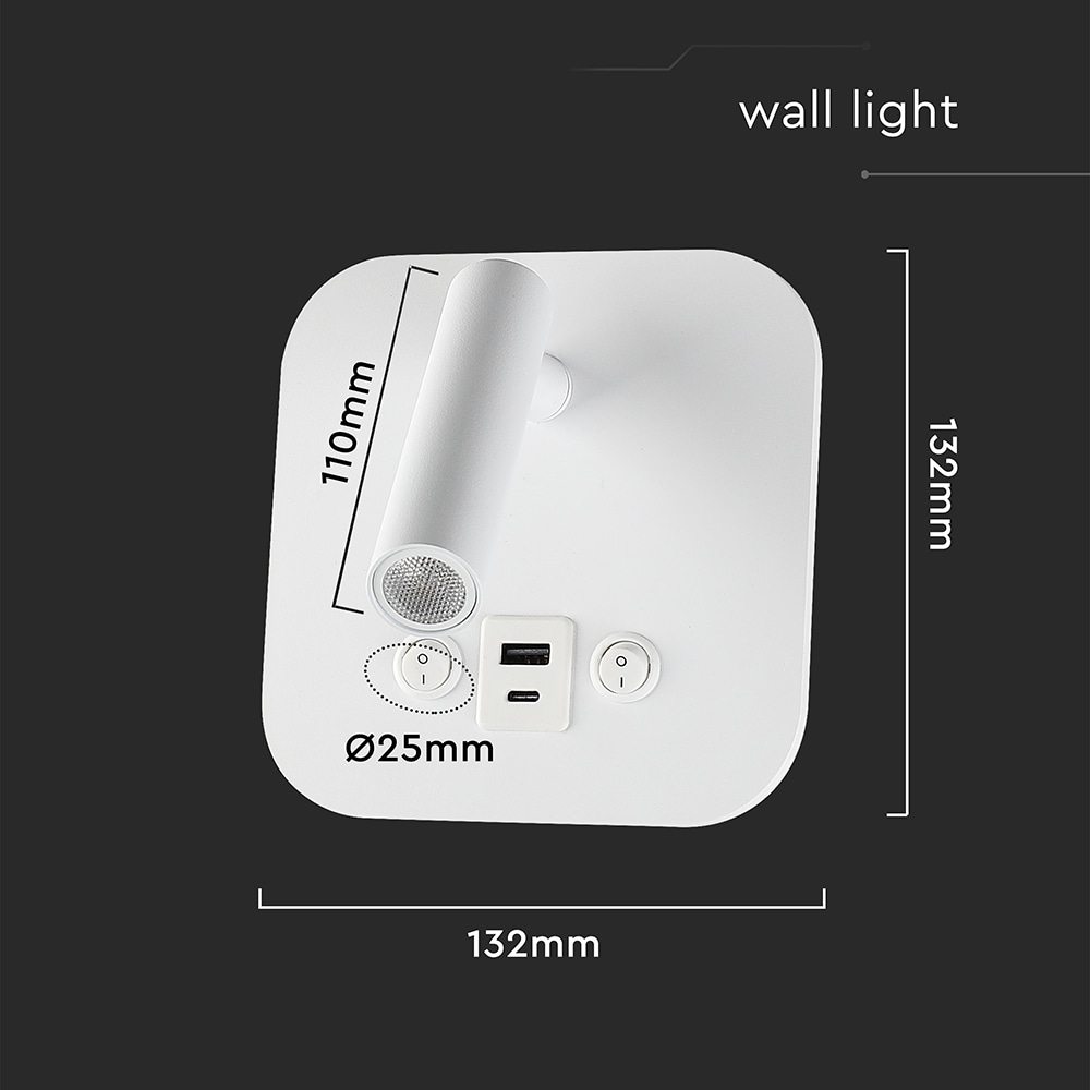 V-TAC LED-Wandleuchte VT-80068, 8W, 3000K, EEK: F, CREE Chip, 830lm, IP20, weiß
