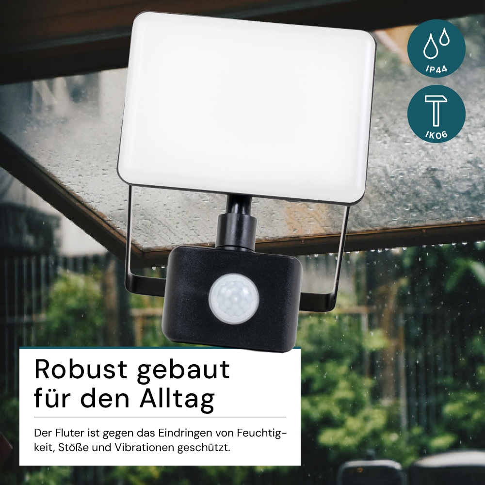 LUXULA LED-Fluter mit Bewegungsmelder, EEK: F, 30W, 3000lm, 4000K, schwarz