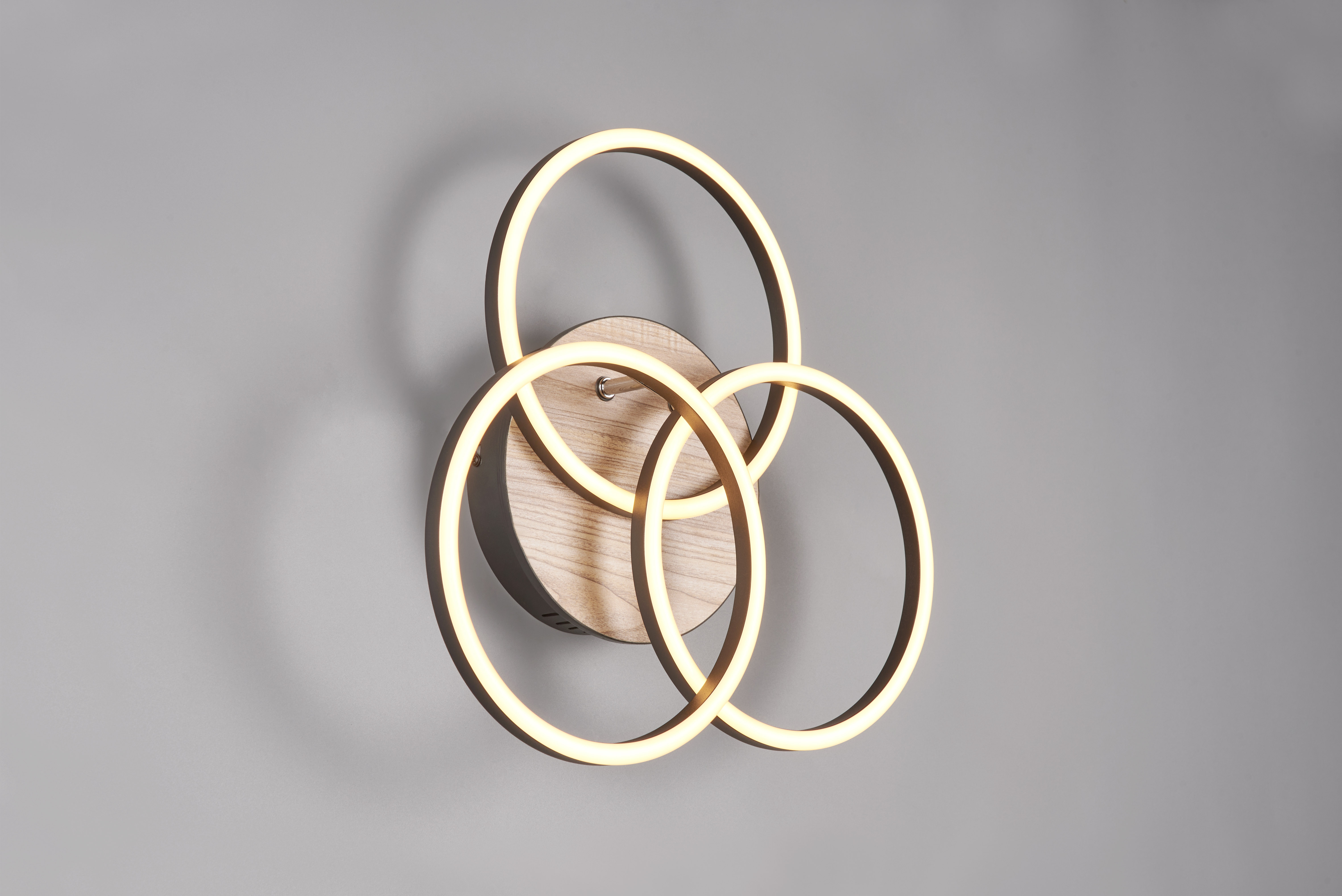 REALITY LED-Deckenleuchte Circle R62823135 Schwarz-Holzoptik, 27 W, 3200 lm CCT