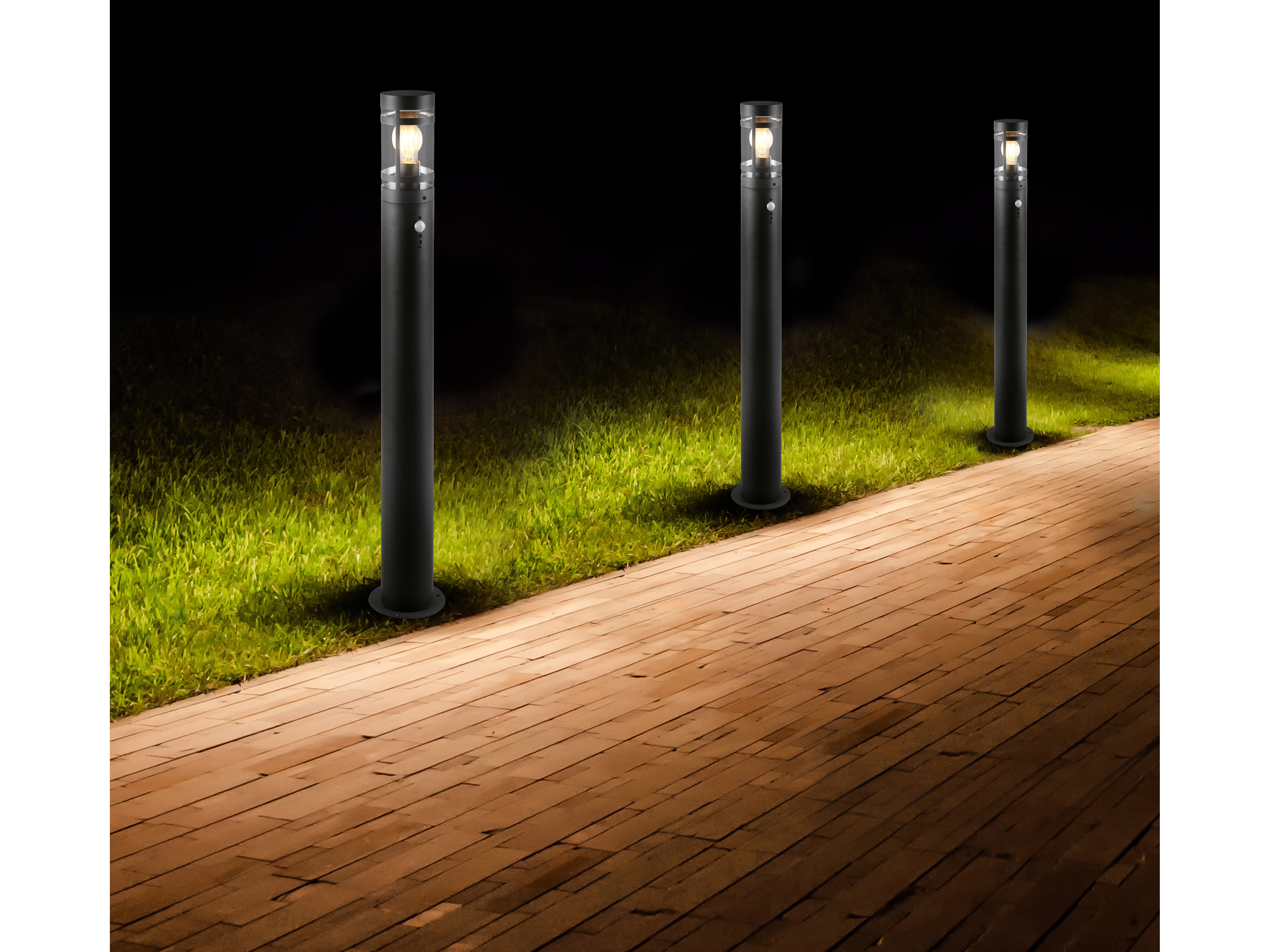 REALITY Wegleuchte PALOMA, E27, 28W, IP44, ohne Leuchtmittel, Bewegungssensor, schwarz, 100 cm