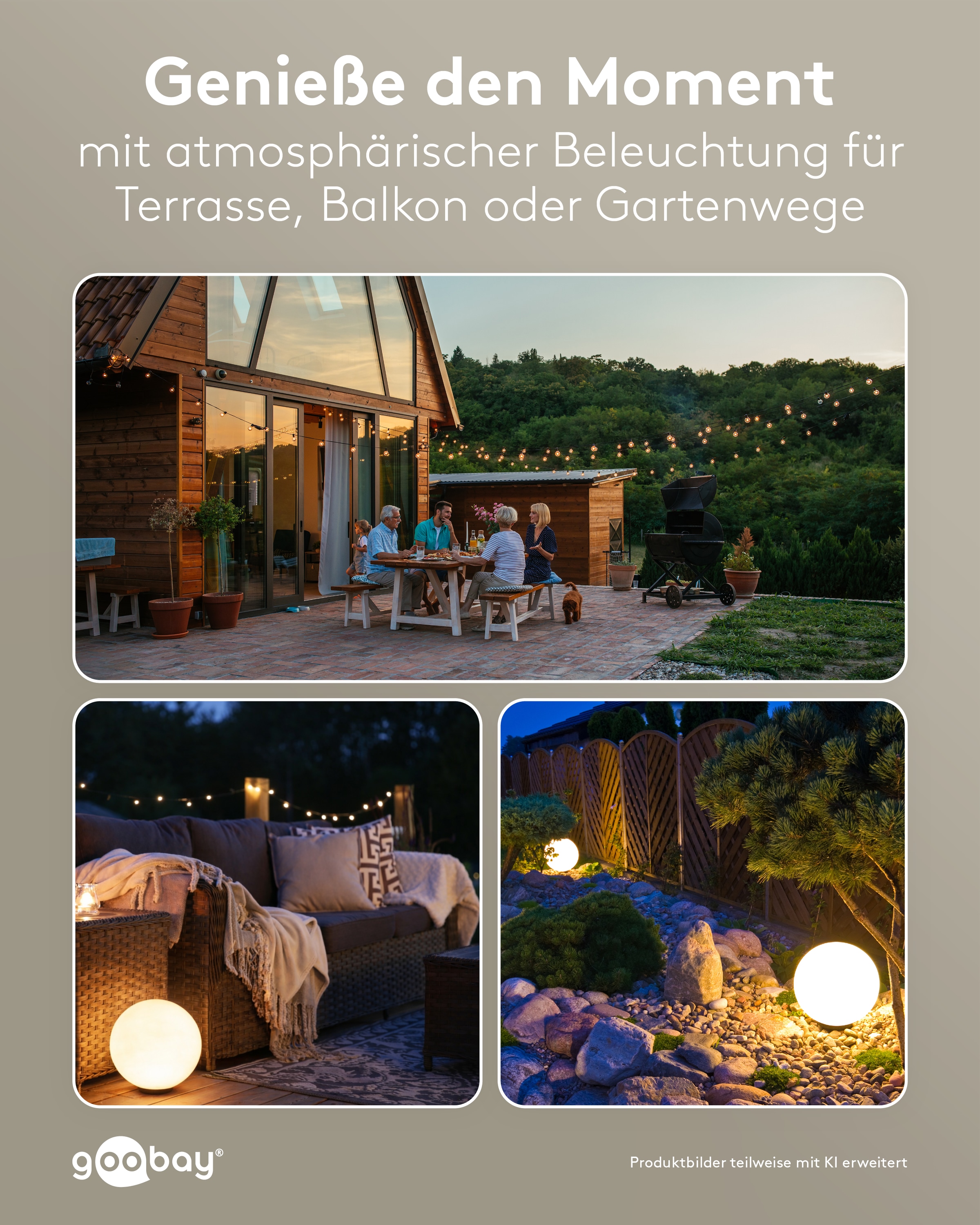 GOOBAY LED-Solar-Gartenleuchte, 35 cm, Kugel, Größe XL, RGBW